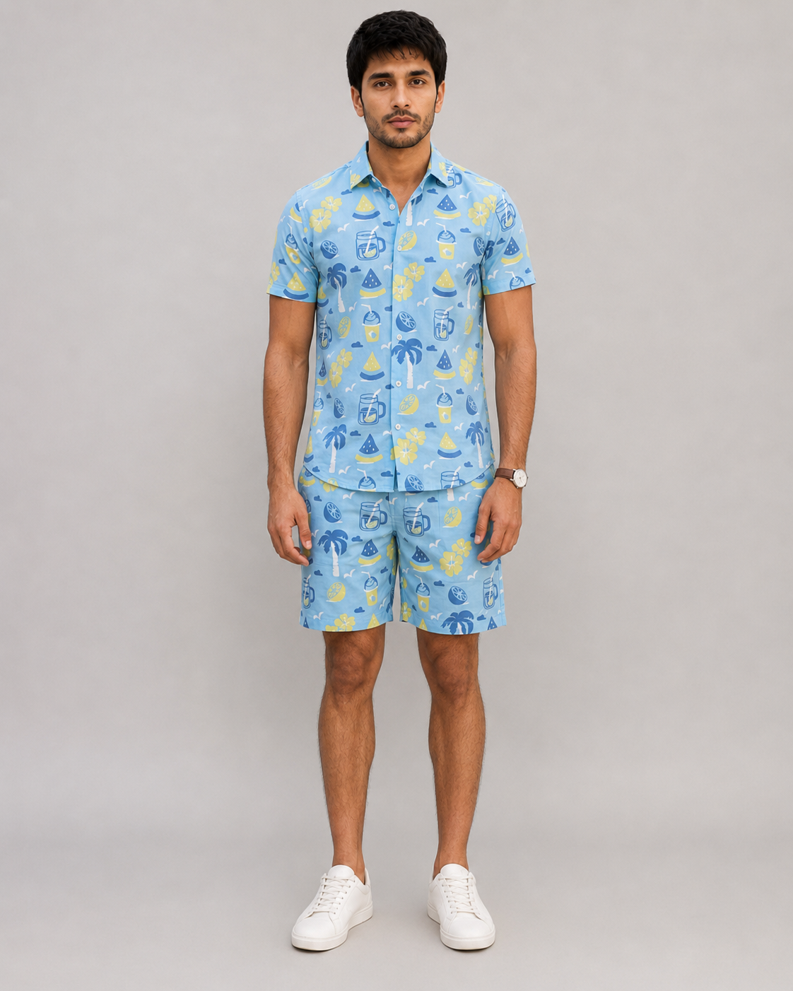 Sky Blue Tropical Printed Cord Set for Men – Summer Vacation Co-ord