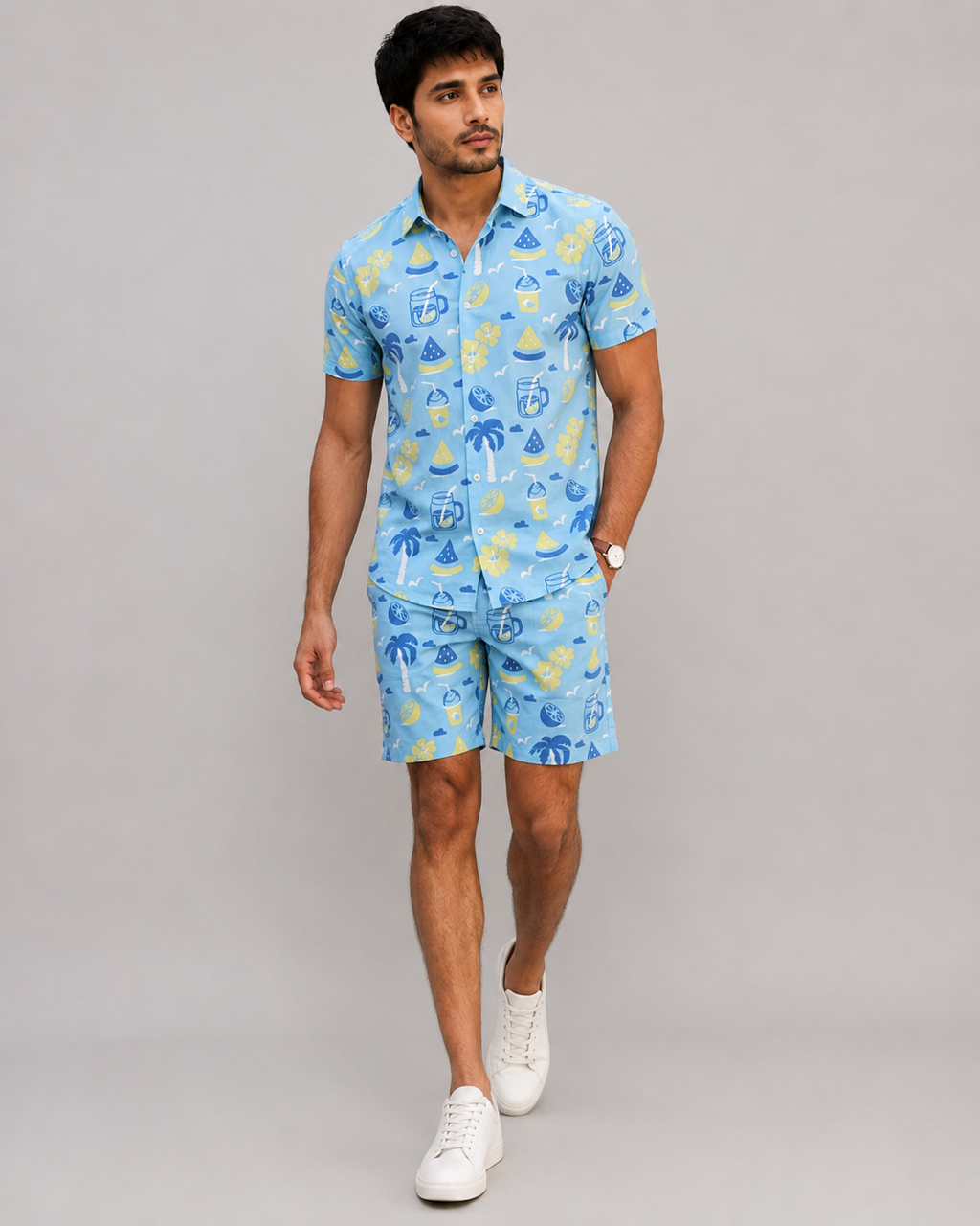 Sky Blue Tropical Printed Cord Set for Men – Summer Vacation Co-ord