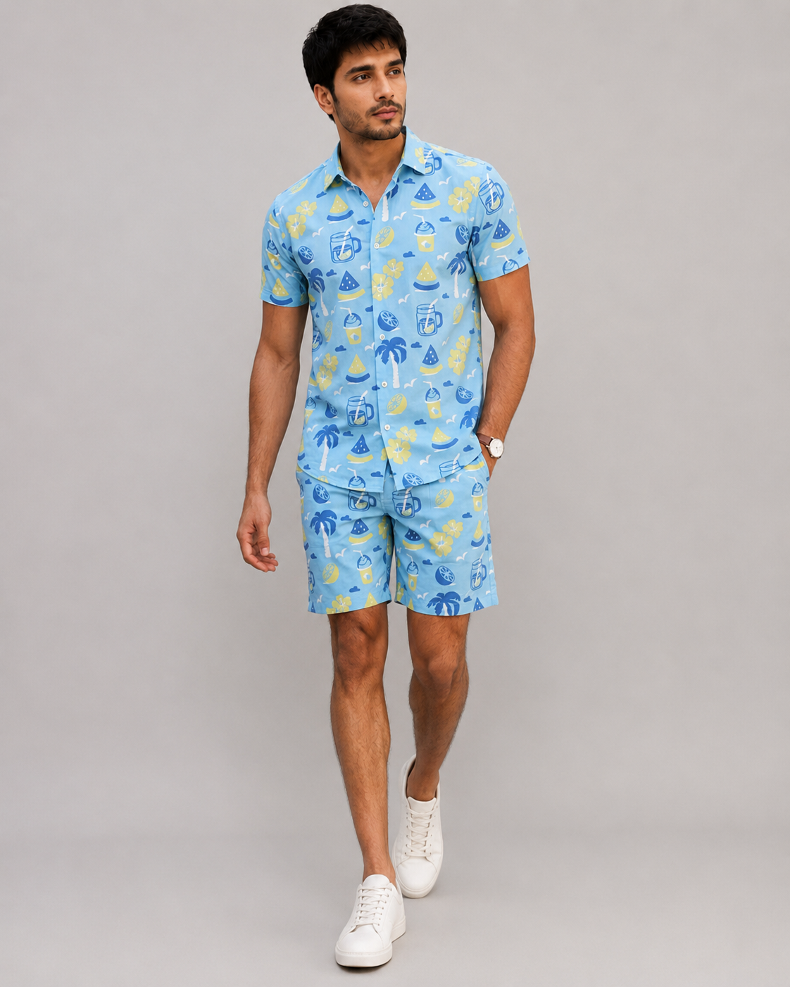 Sky Blue Tropical Printed Cord Set for Men – Summer Vacation Co-ord