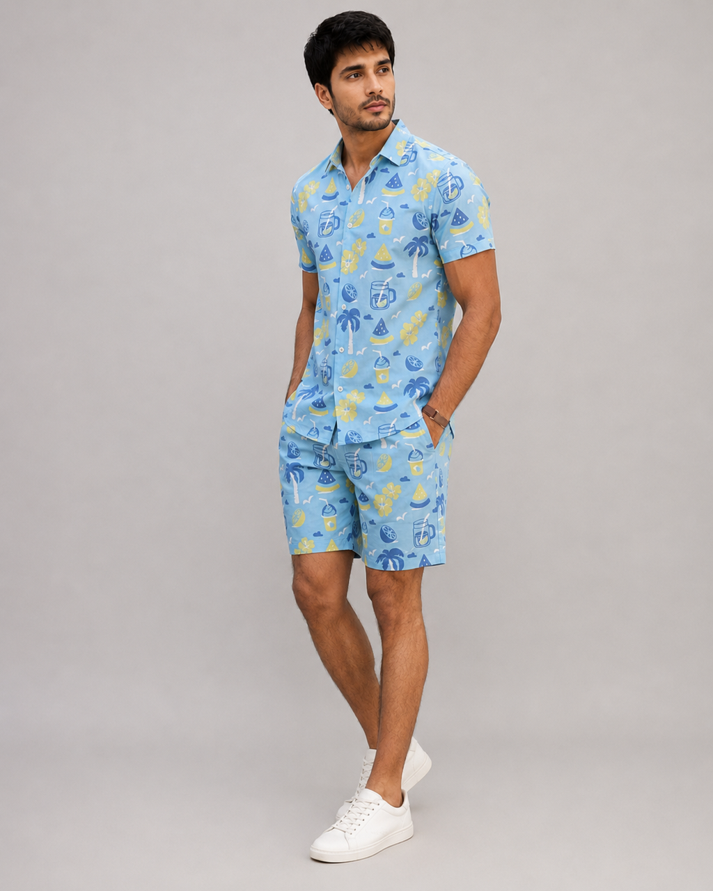 Sky Blue Tropical Printed Cord Set for Men – Summer Vacation Co-ord