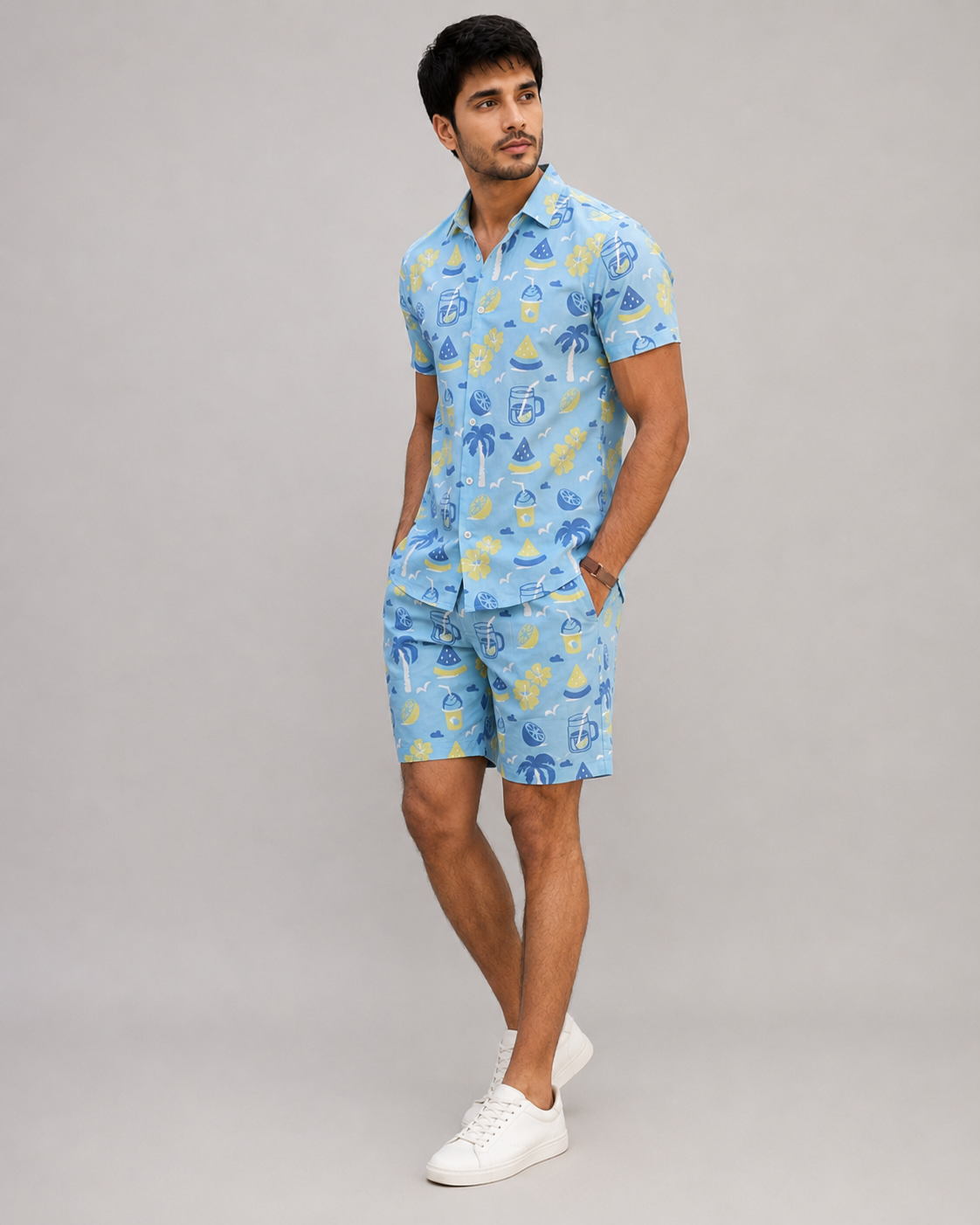 Sky Blue Tropical Printed Cord Set for Men – Summer Vacation Co-ord