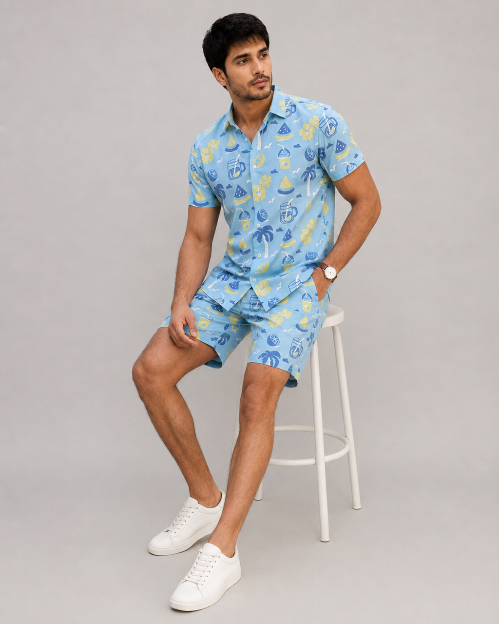 Sky Blue Tropical Printed Cord Set for Men – Summer Vacation Co-ord