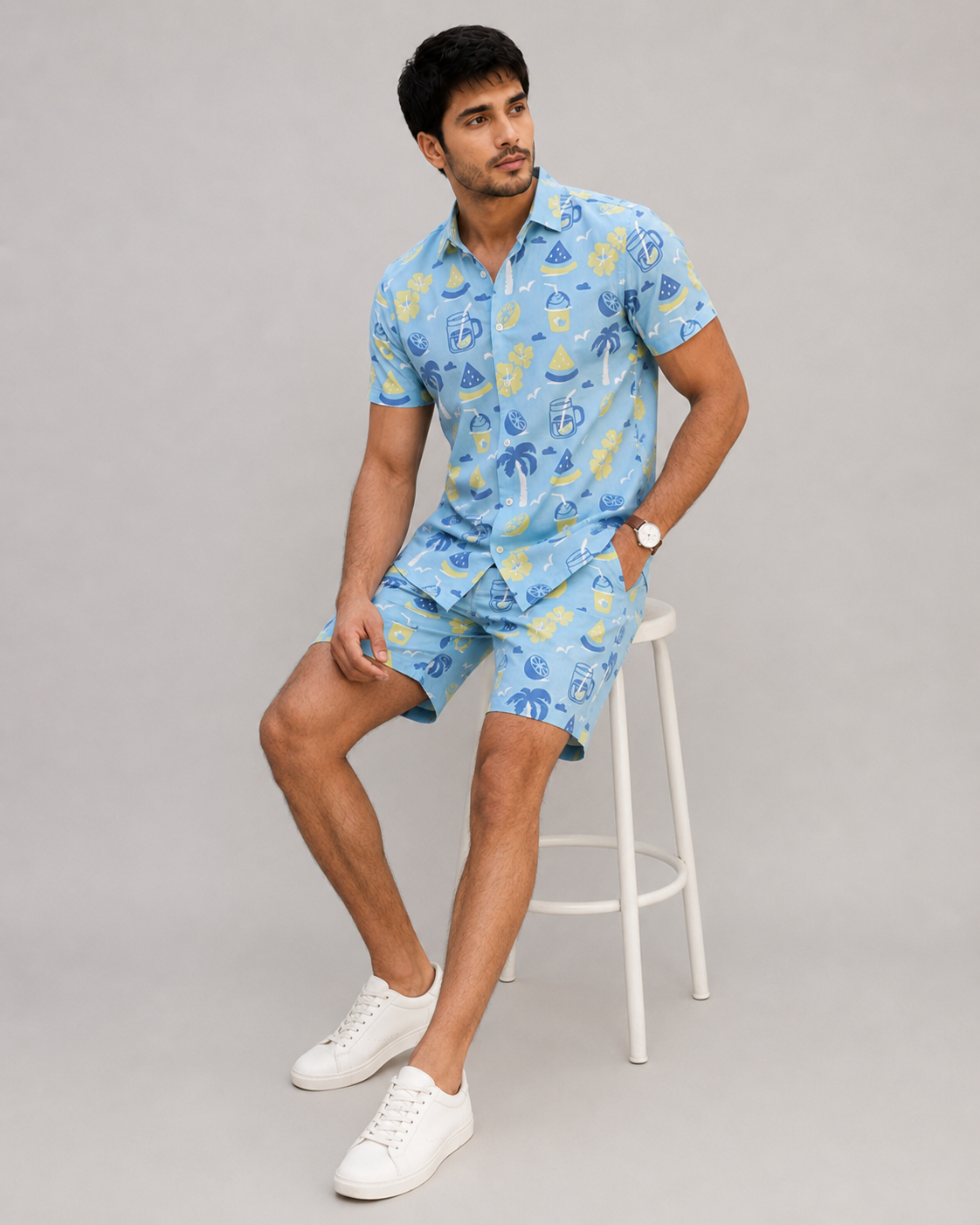 Sky Blue Tropical Printed Cord Set for Men – Summer Vacation Co-ord