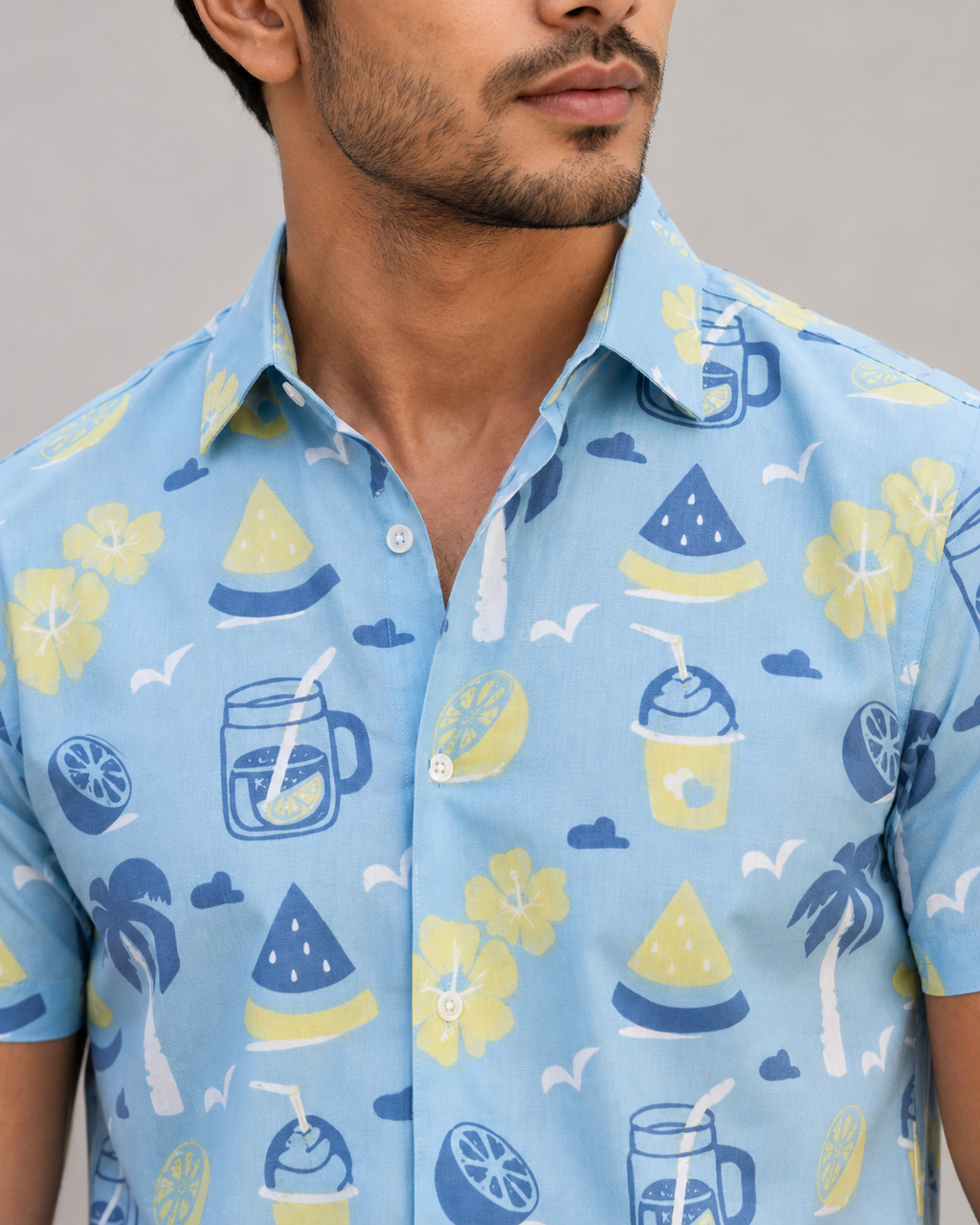 Sky Blue Tropical Printed Cord Set for Men – Summer Vacation Co-ord