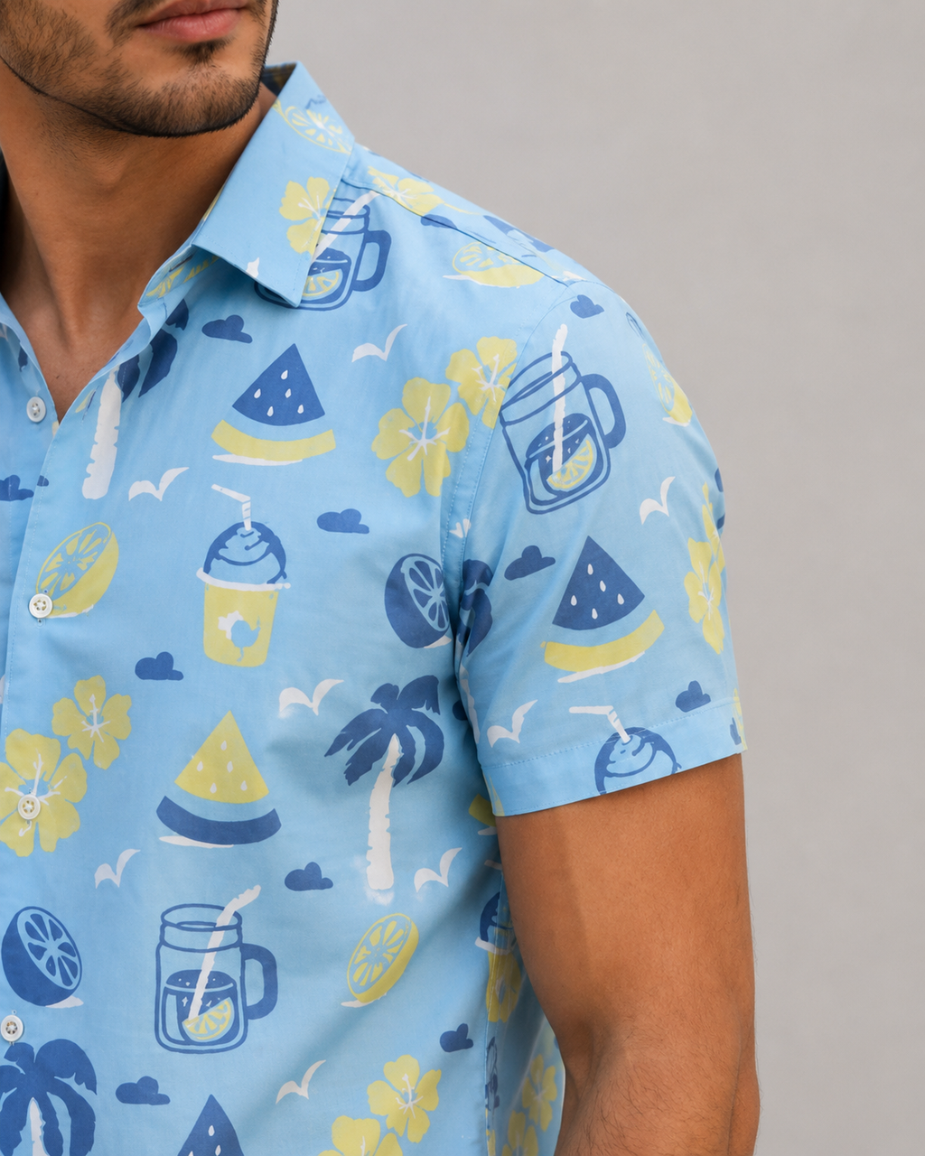 Sky Blue Tropical Printed Cord Set for Men – Summer Vacation Co-ord