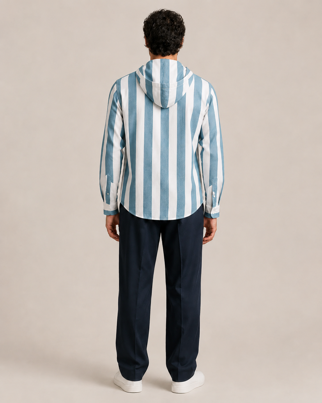 Sky Stripe Hooded Cotton Shirt