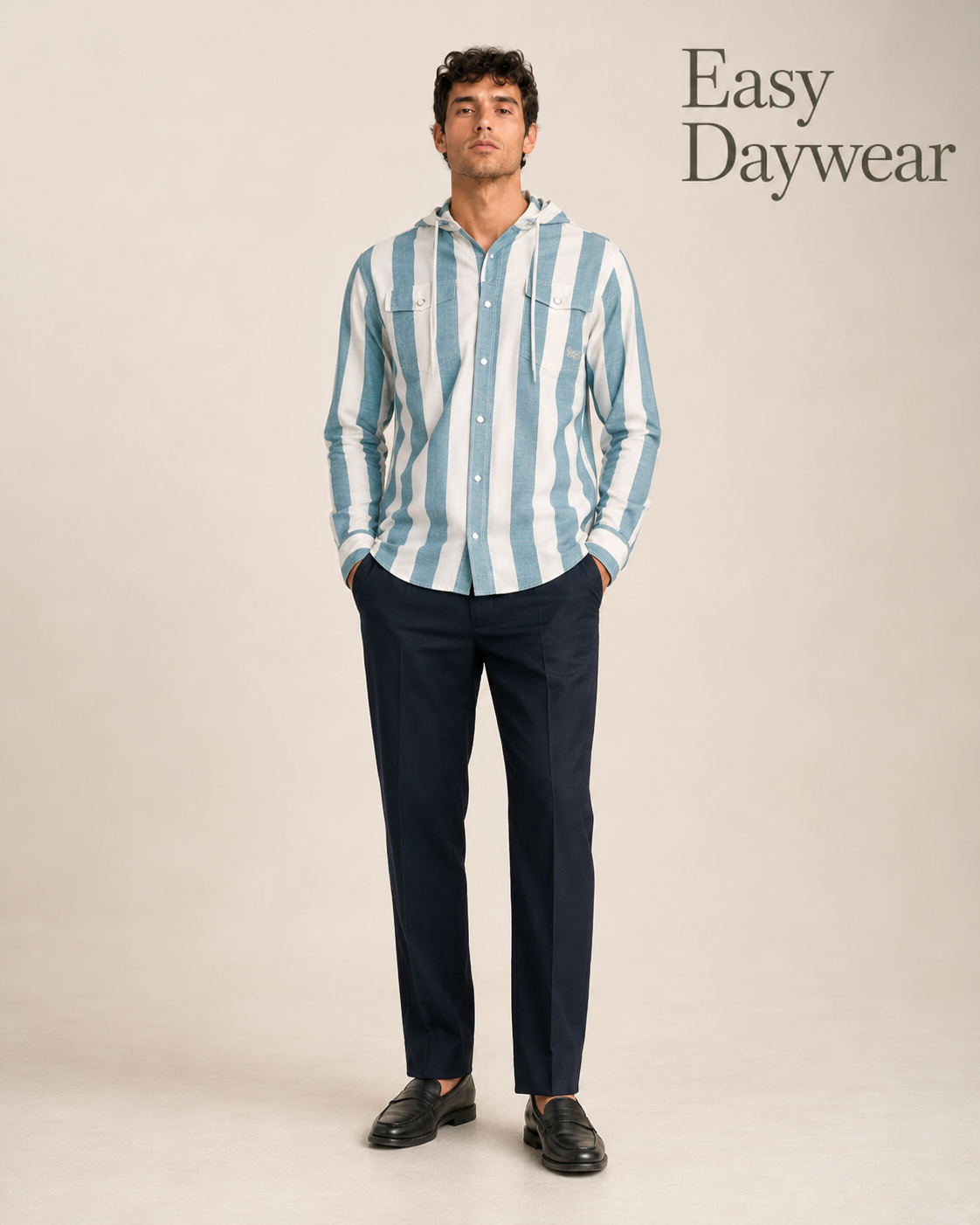 Sky Stripe Hooded Cotton Shirt