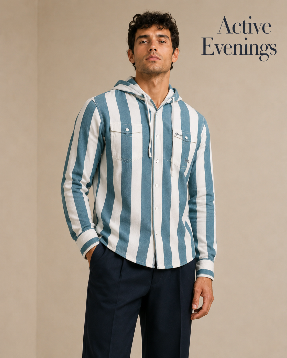 Sky Stripe Hooded Cotton Shirt