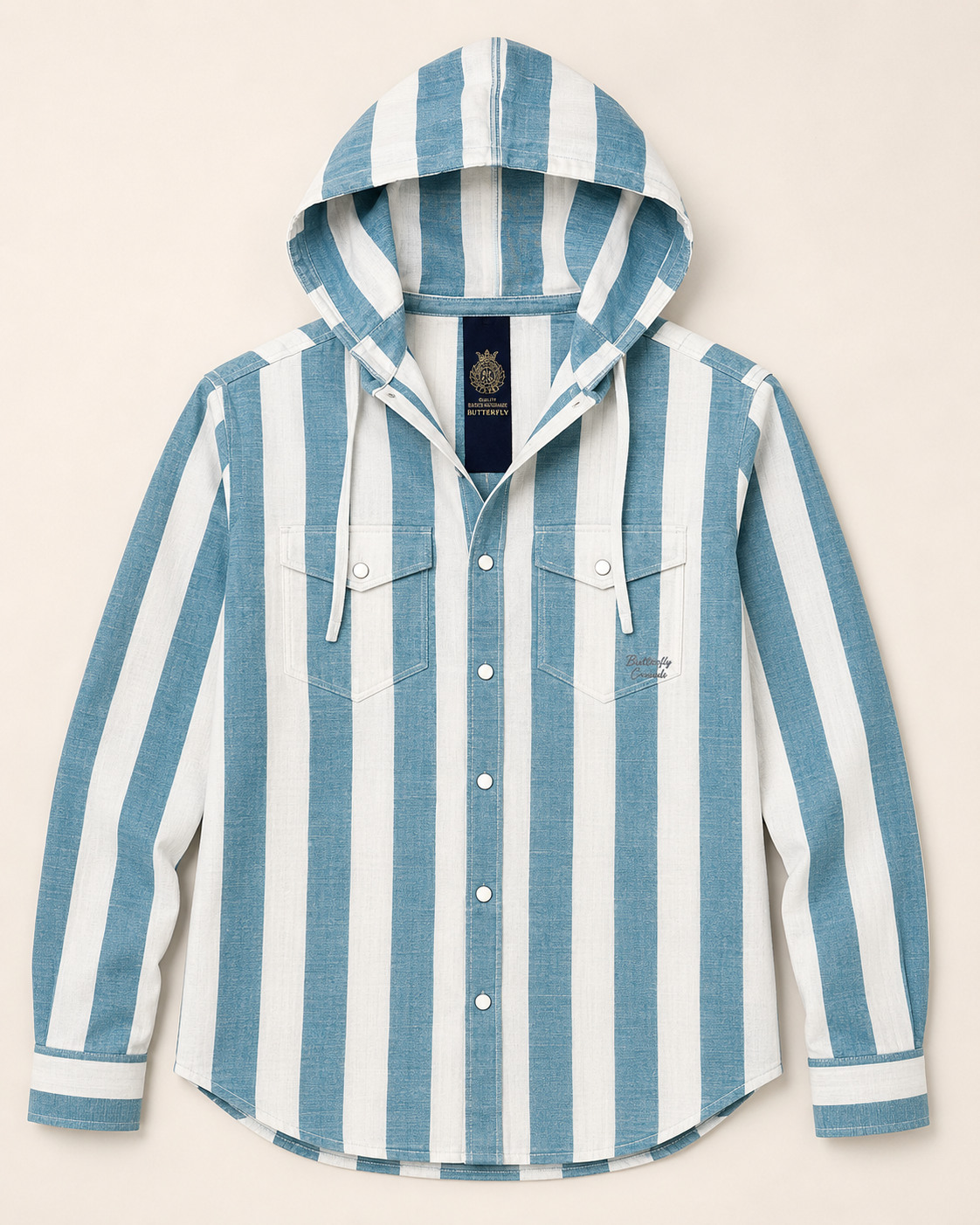Sky Stripe Hooded Cotton Shirt