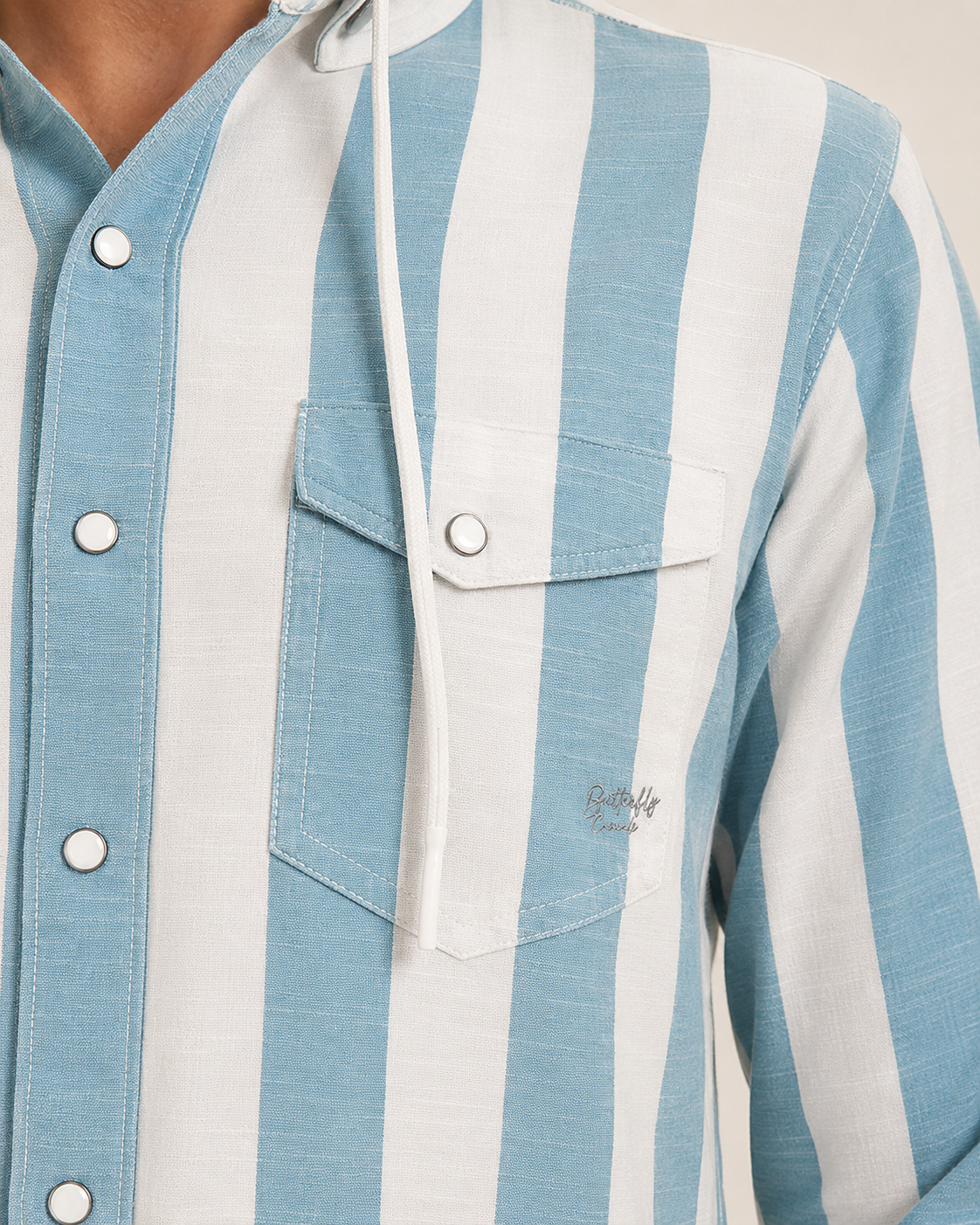 Sky Stripe Hooded Cotton Shirt