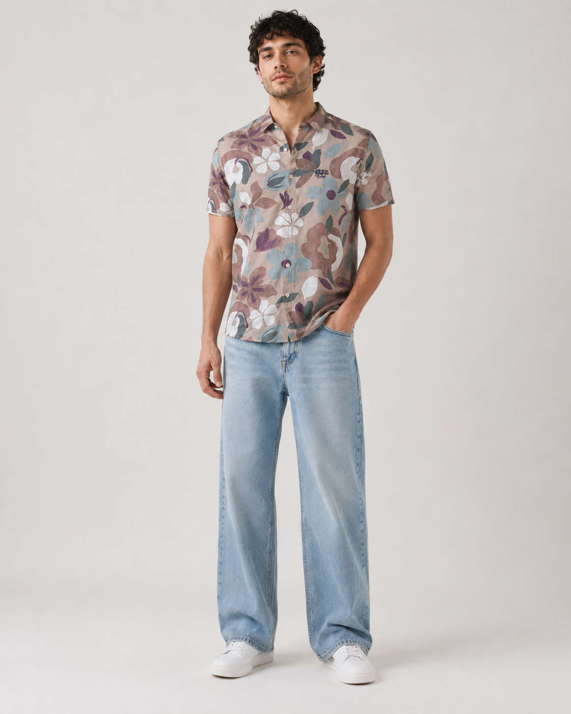 Taupe Floral Cotton Shirt