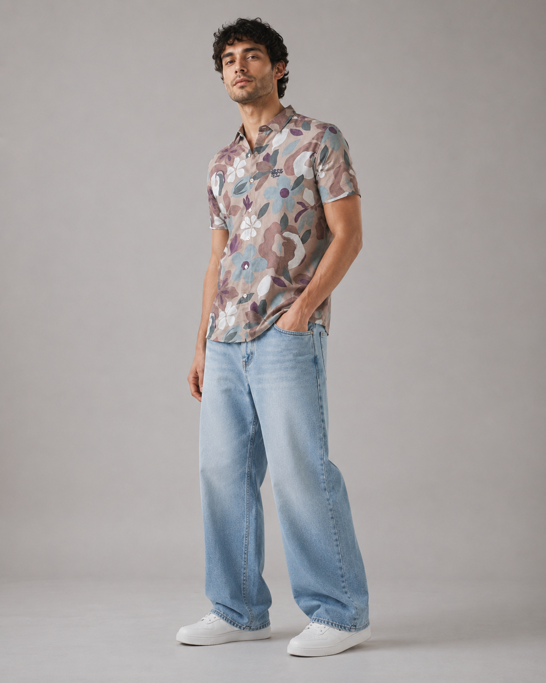 Taupe Floral Cotton Shirt