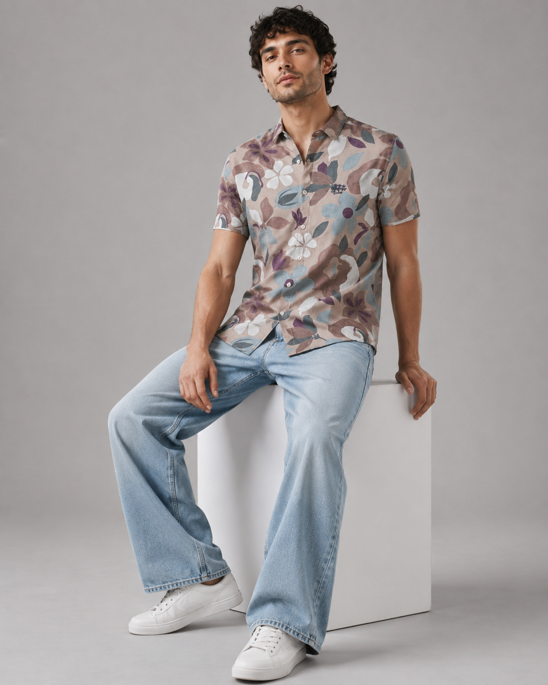 Taupe Floral Cotton Shirt