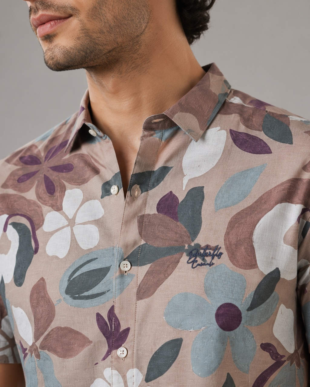 Taupe Floral Cotton Shirt