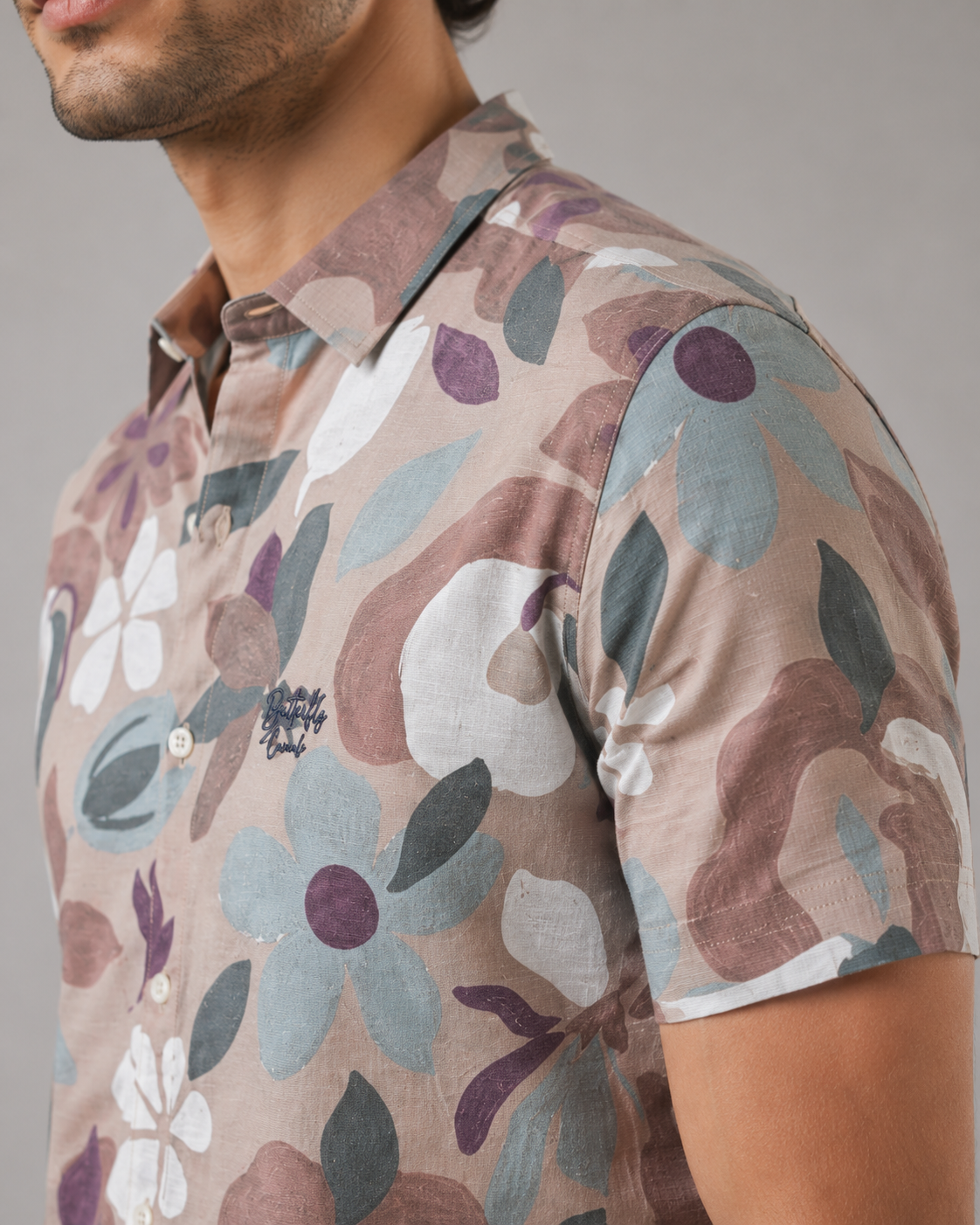 Taupe Floral Cotton Shirt
