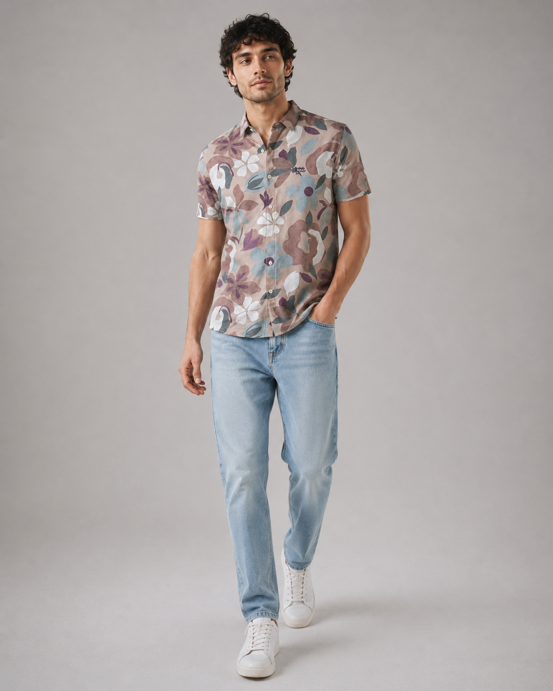 Taupe Floral Cotton Shirt