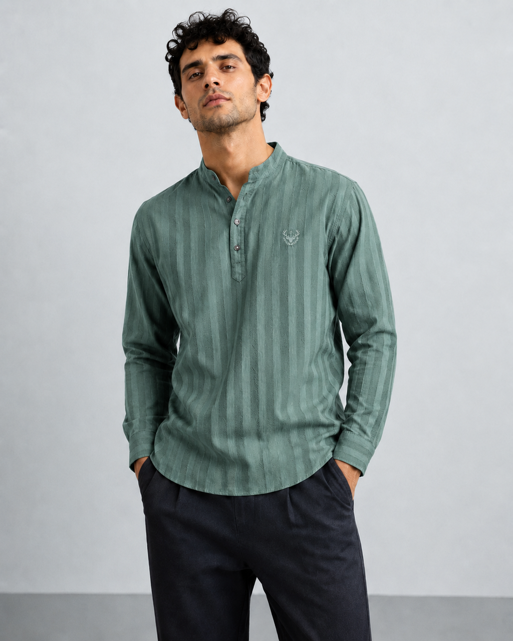 Teal Textured Short Kurta