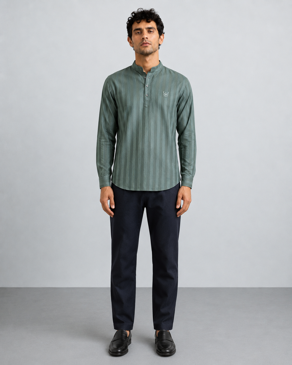 Teal Textured Short Kurta