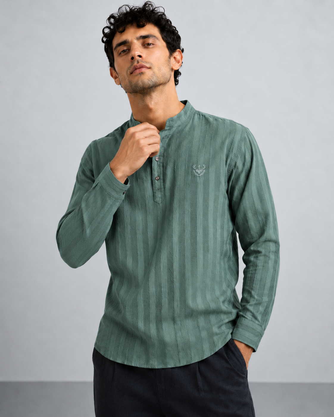 Teal Textured Short Kurta