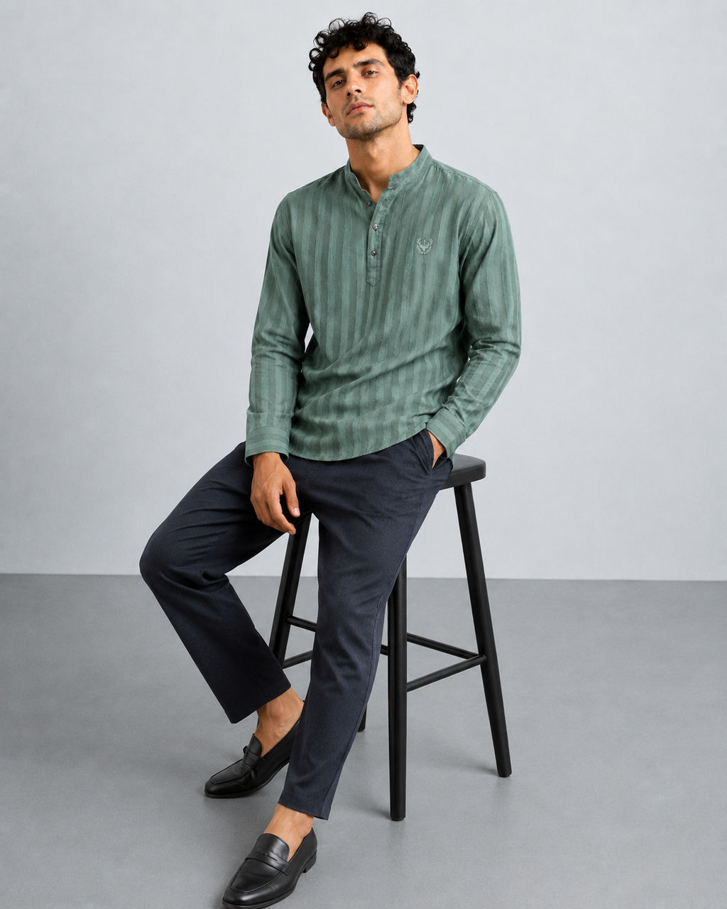Teal Textured Short Kurta