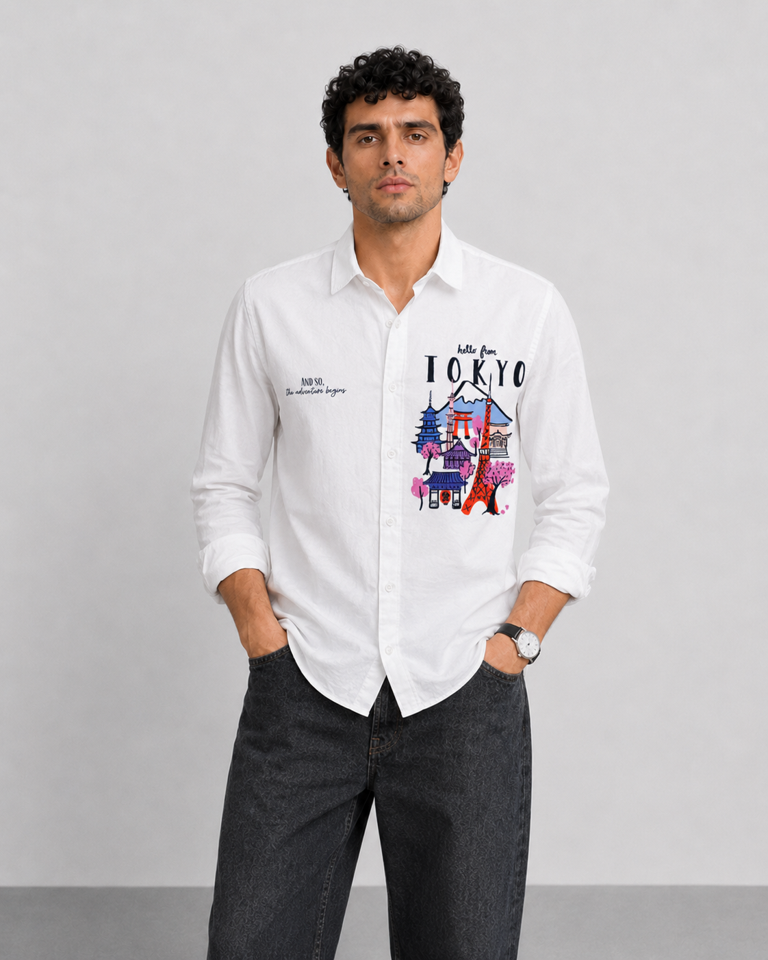 Tokyo Travel Print Cotton Shirt