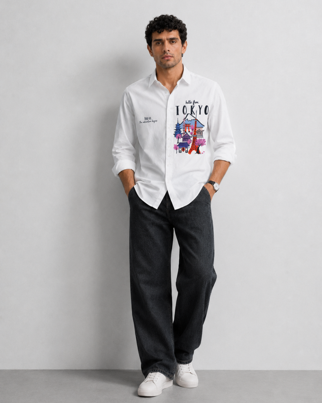 Tokyo Travel Print Cotton Shirt