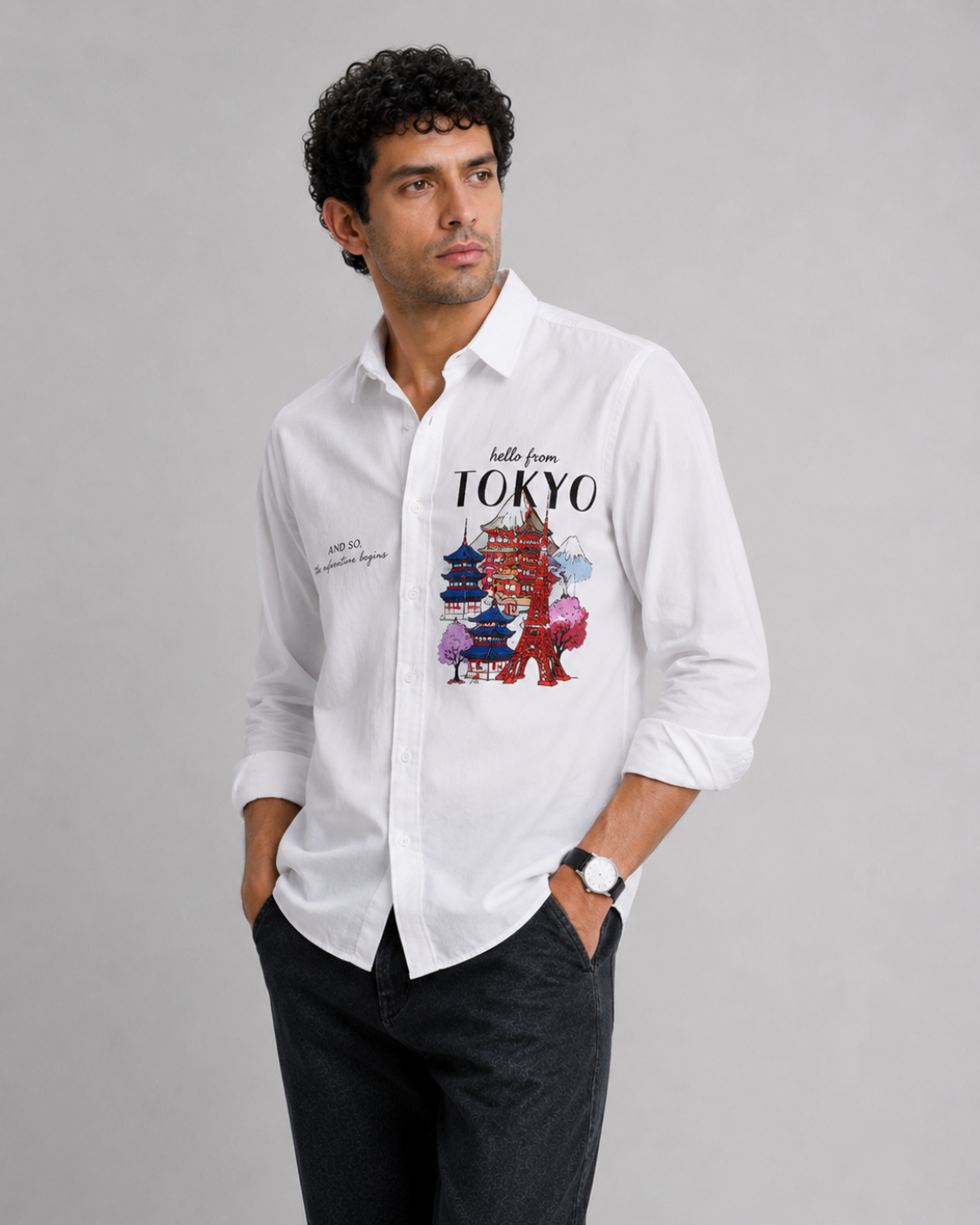 Tokyo Travel Print Cotton Shirt