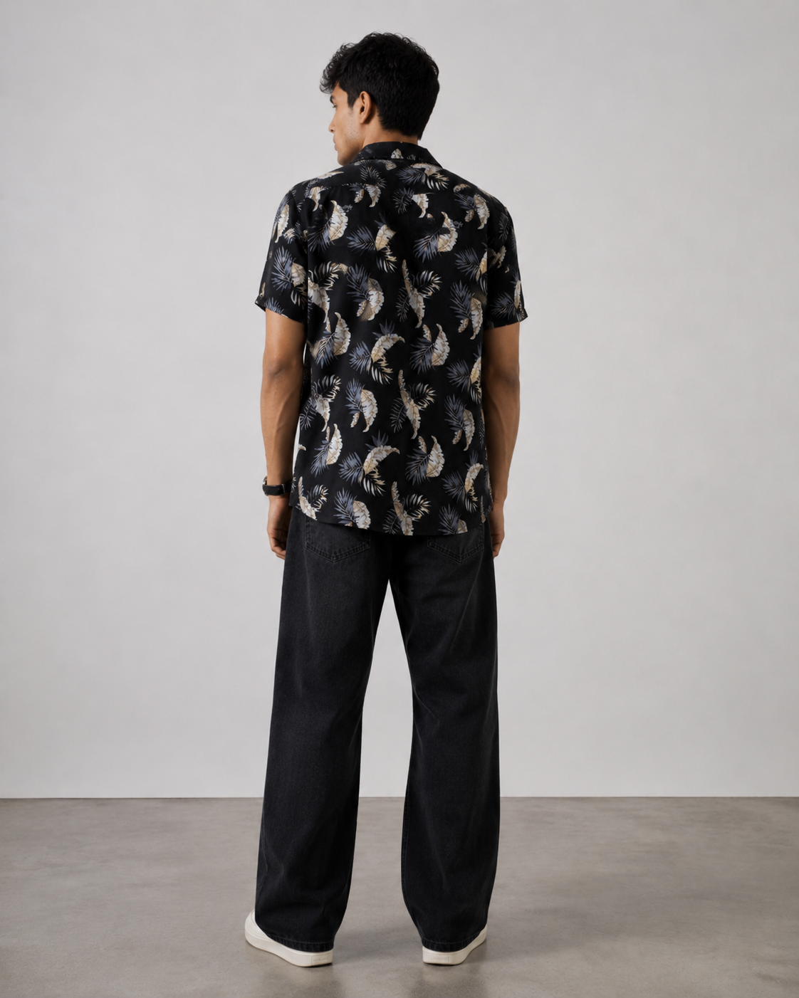 Tropical Leaf Print Cotton Shirt