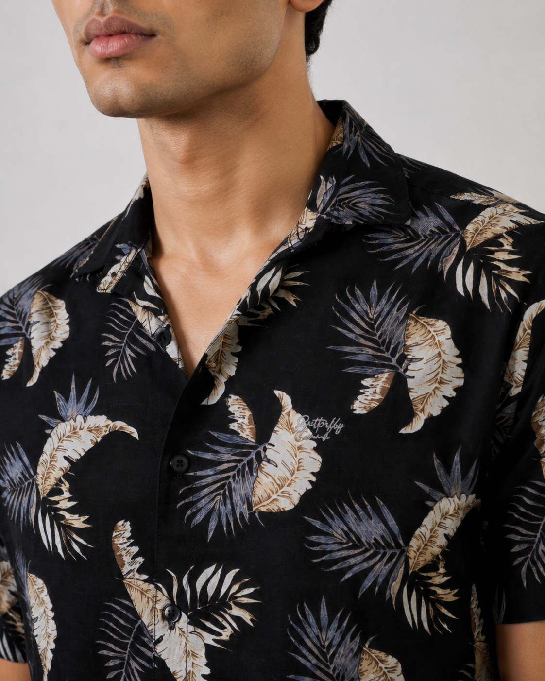 Tropical Leaf Print Cotton Shirt