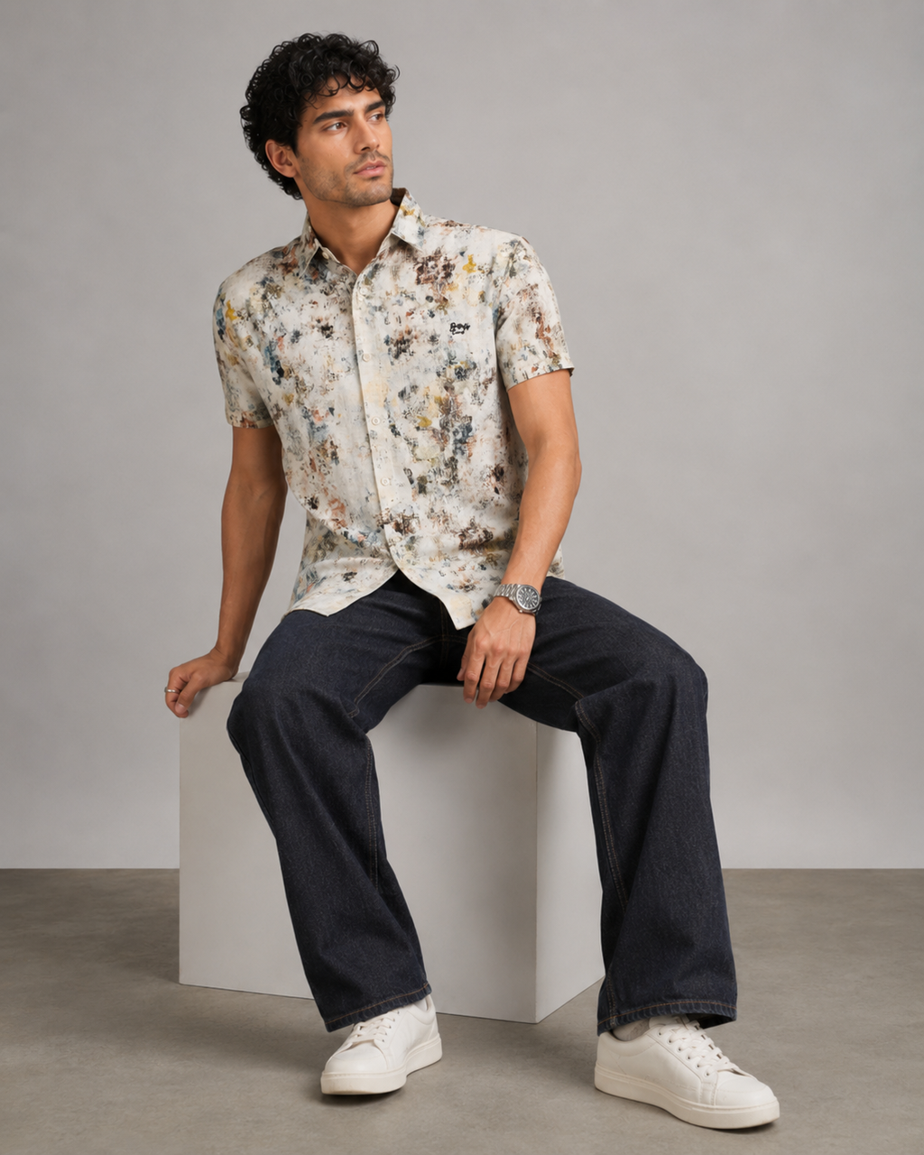 Vintage Marble Print Cotton Shirt