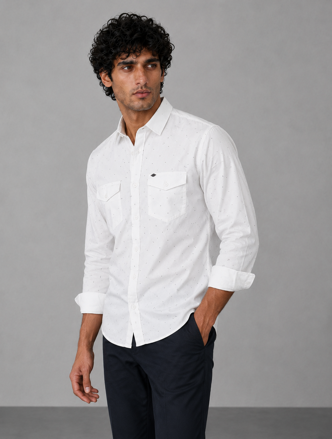White Cotton Dual Pockets Linen Shirt