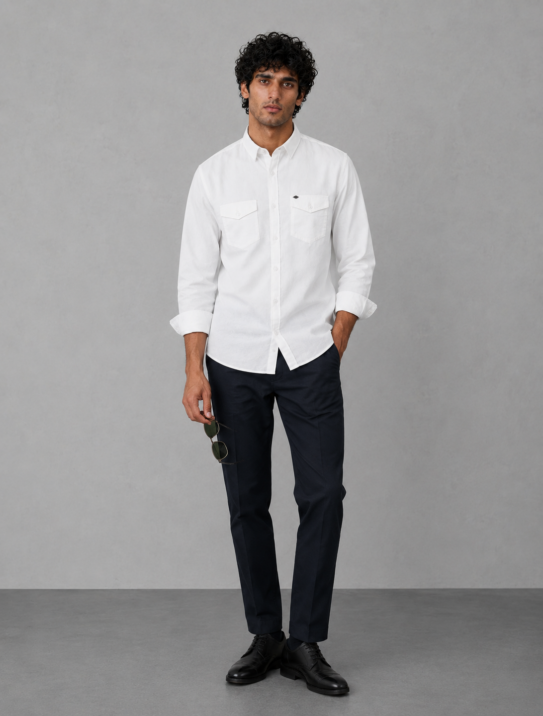 White Cotton Dual Pockets Linen Shirt