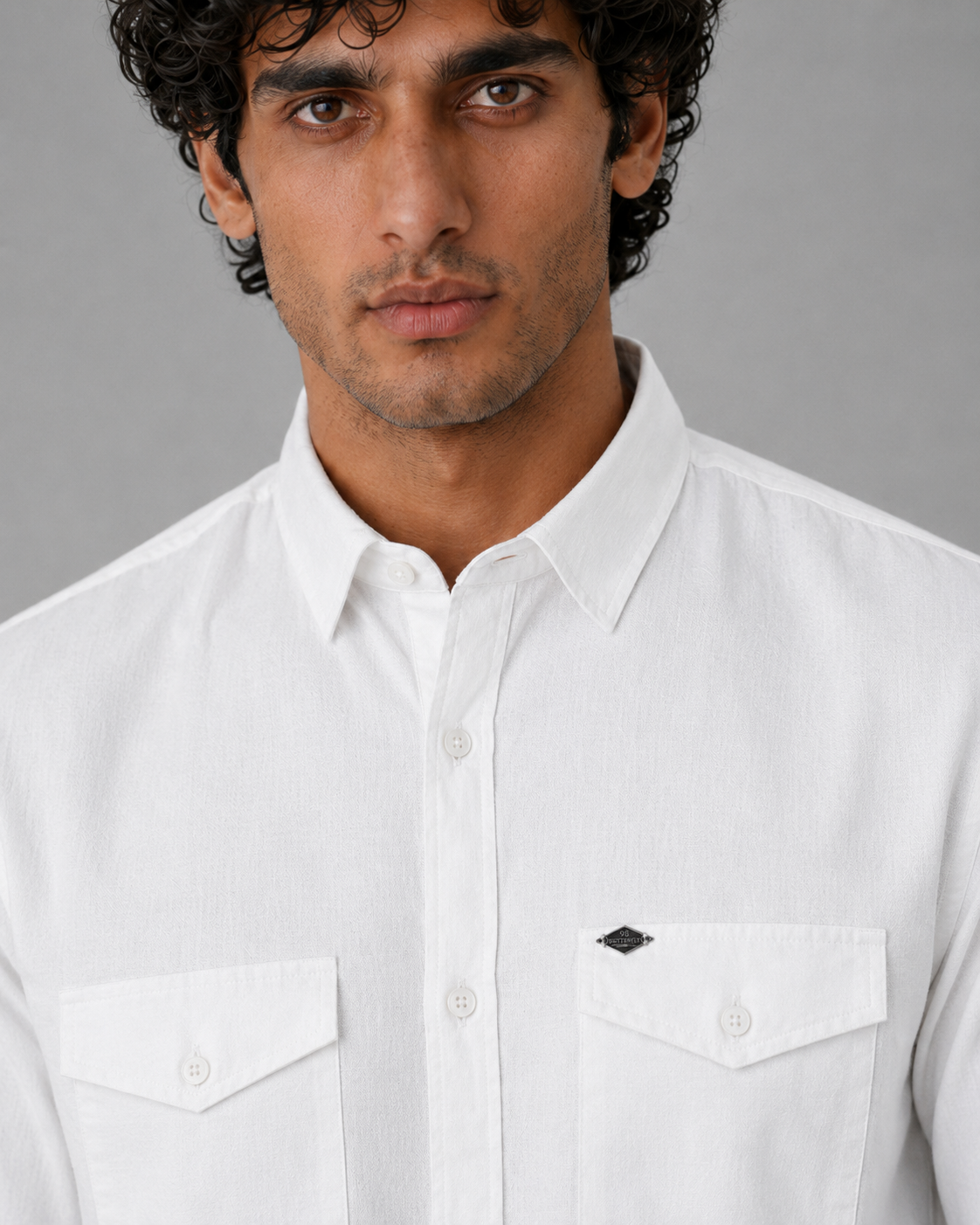 White Cotton Dual Pockets Linen Shirt
