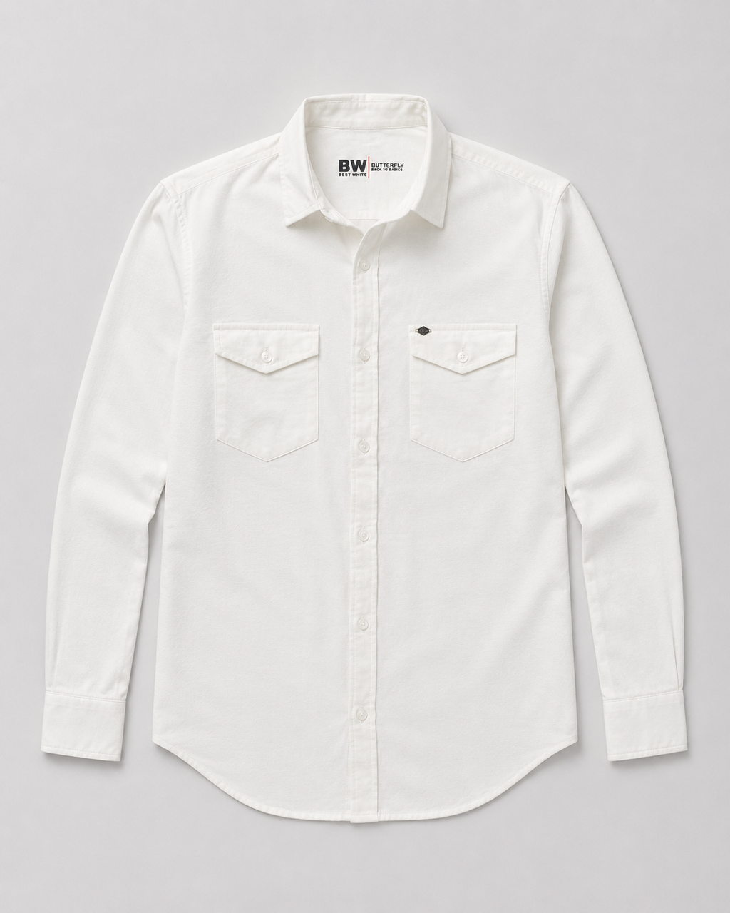 White Cotton Dual Pockets Linen Shirt