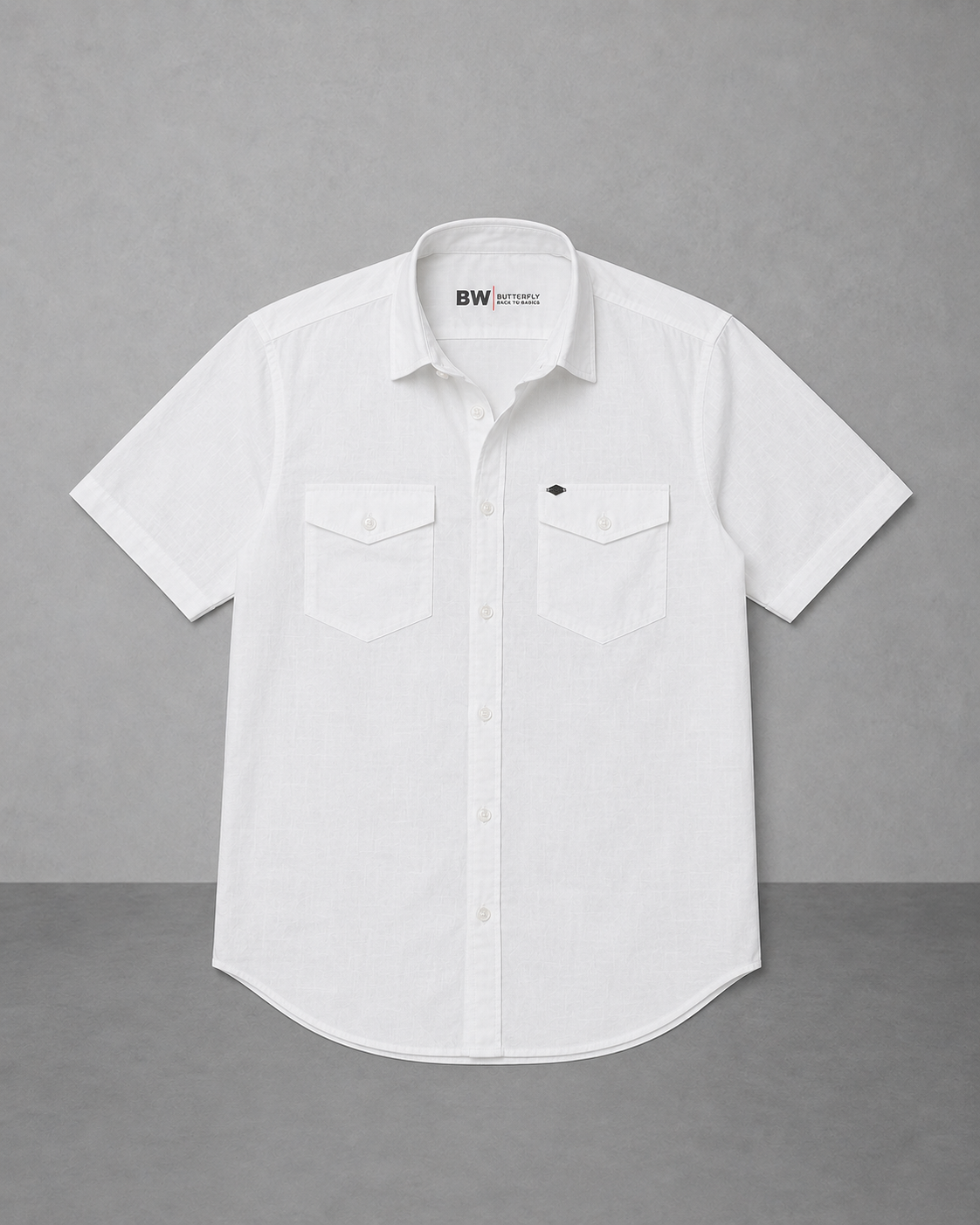 White Cotton Linen Double-Pocket Shirt – Half Sleeve