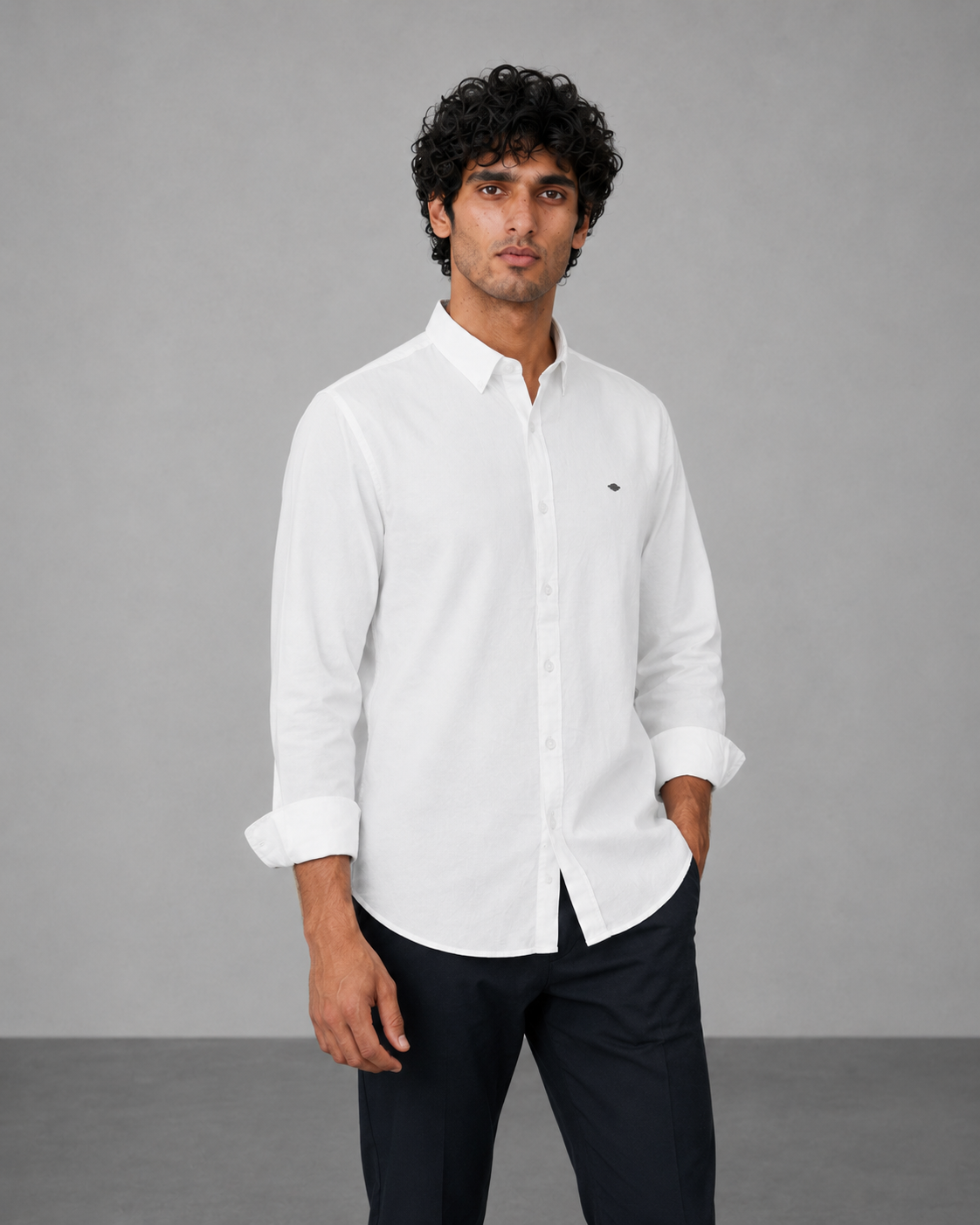 White Cotton Linen Formal Shirt