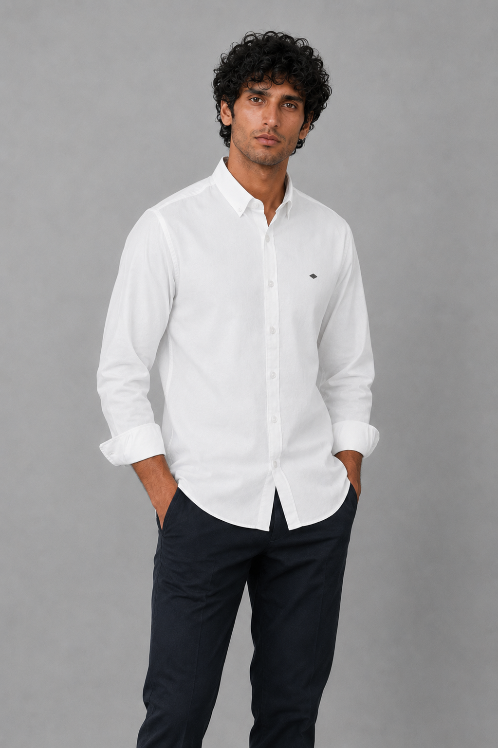 White Cotton Linen Formal Shirt
