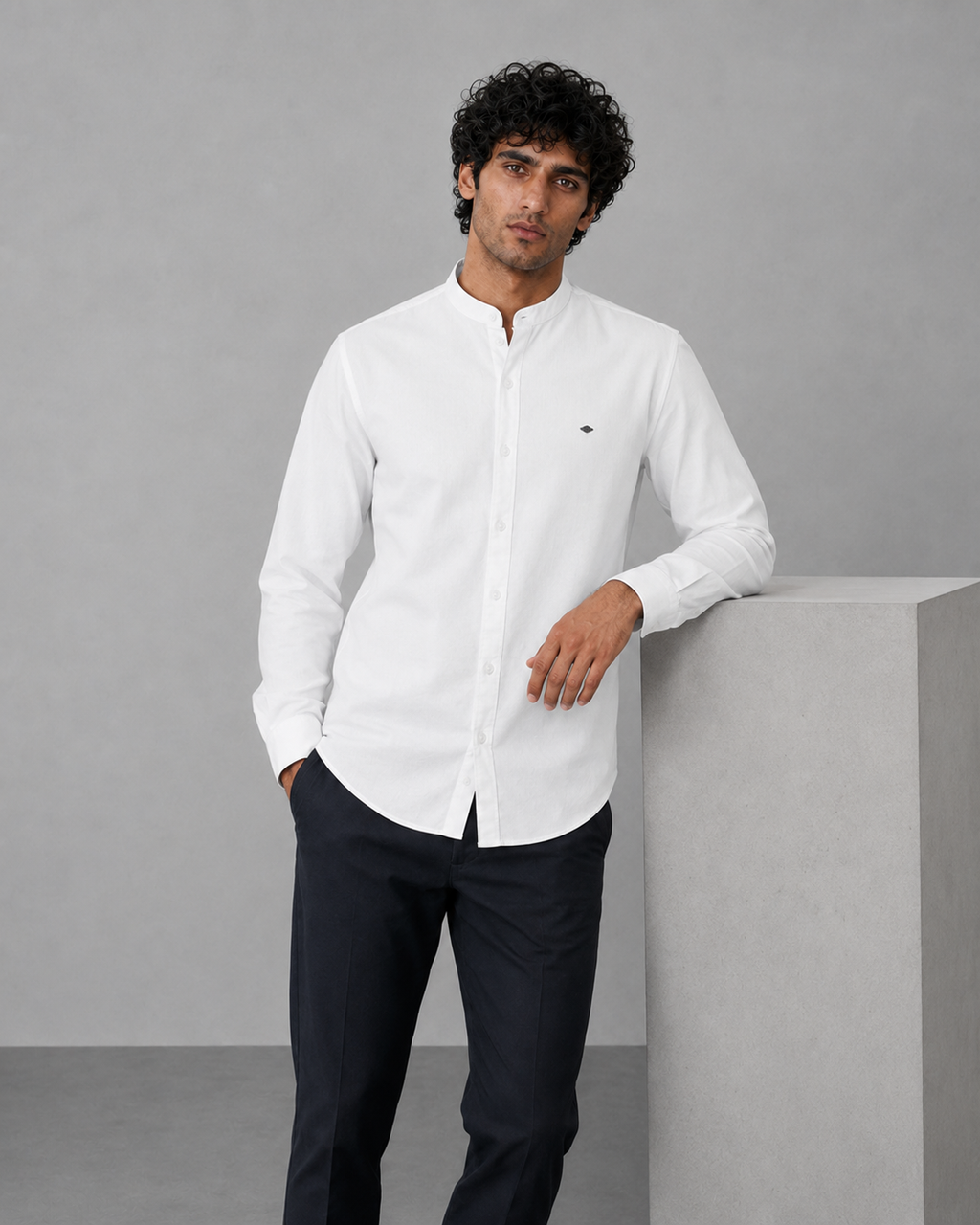White Cotton Linen Formal Shirt