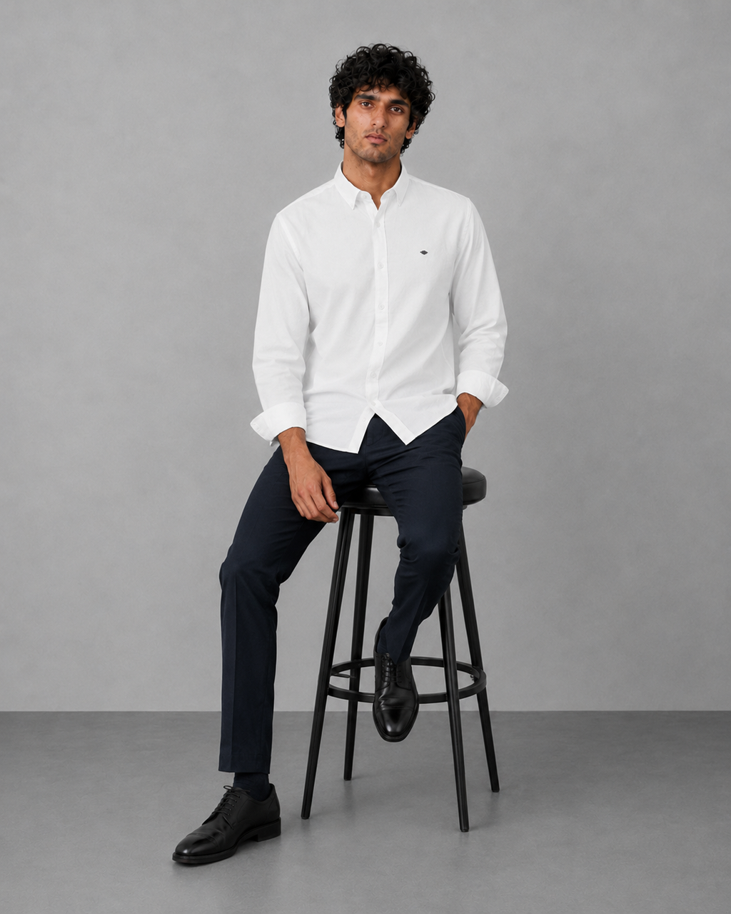 White Cotton Linen Formal Shirt