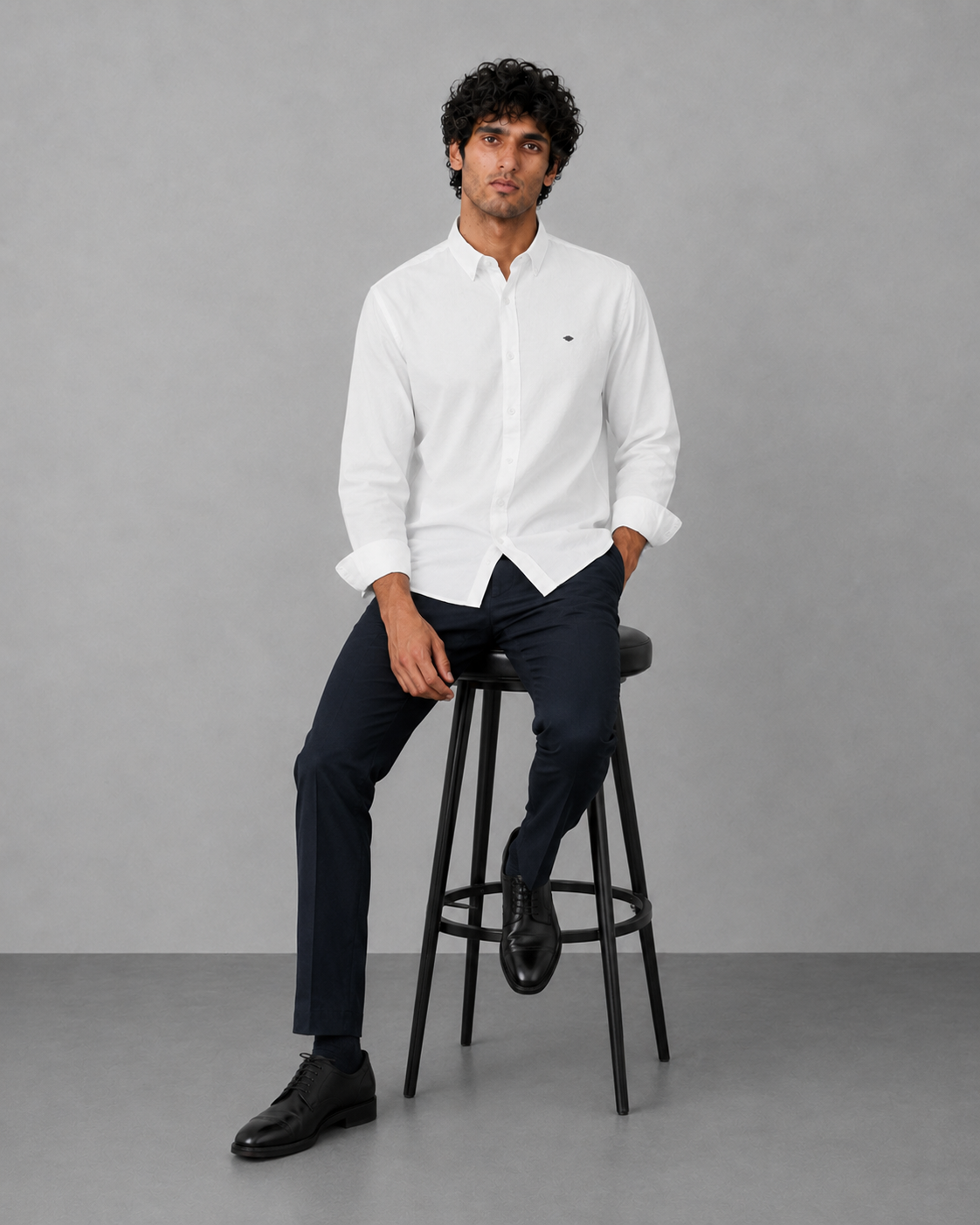 White Cotton Linen Formal Shirt