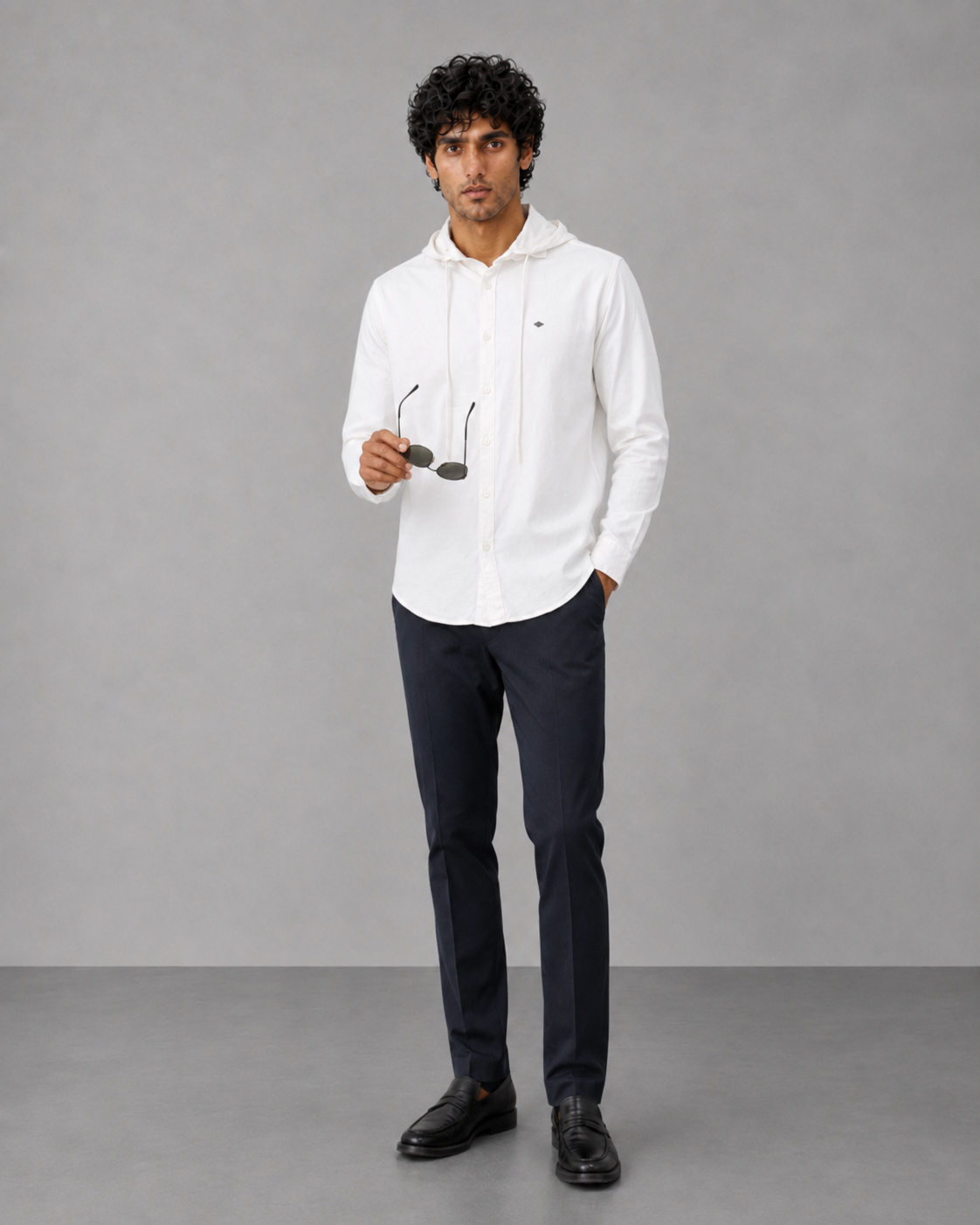 White Cotton Linen Hooded Shirt