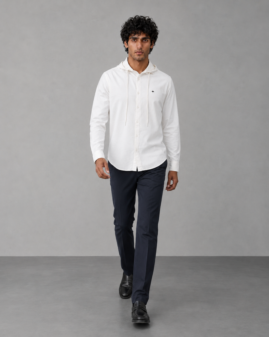 White Cotton Linen Hooded Shirt