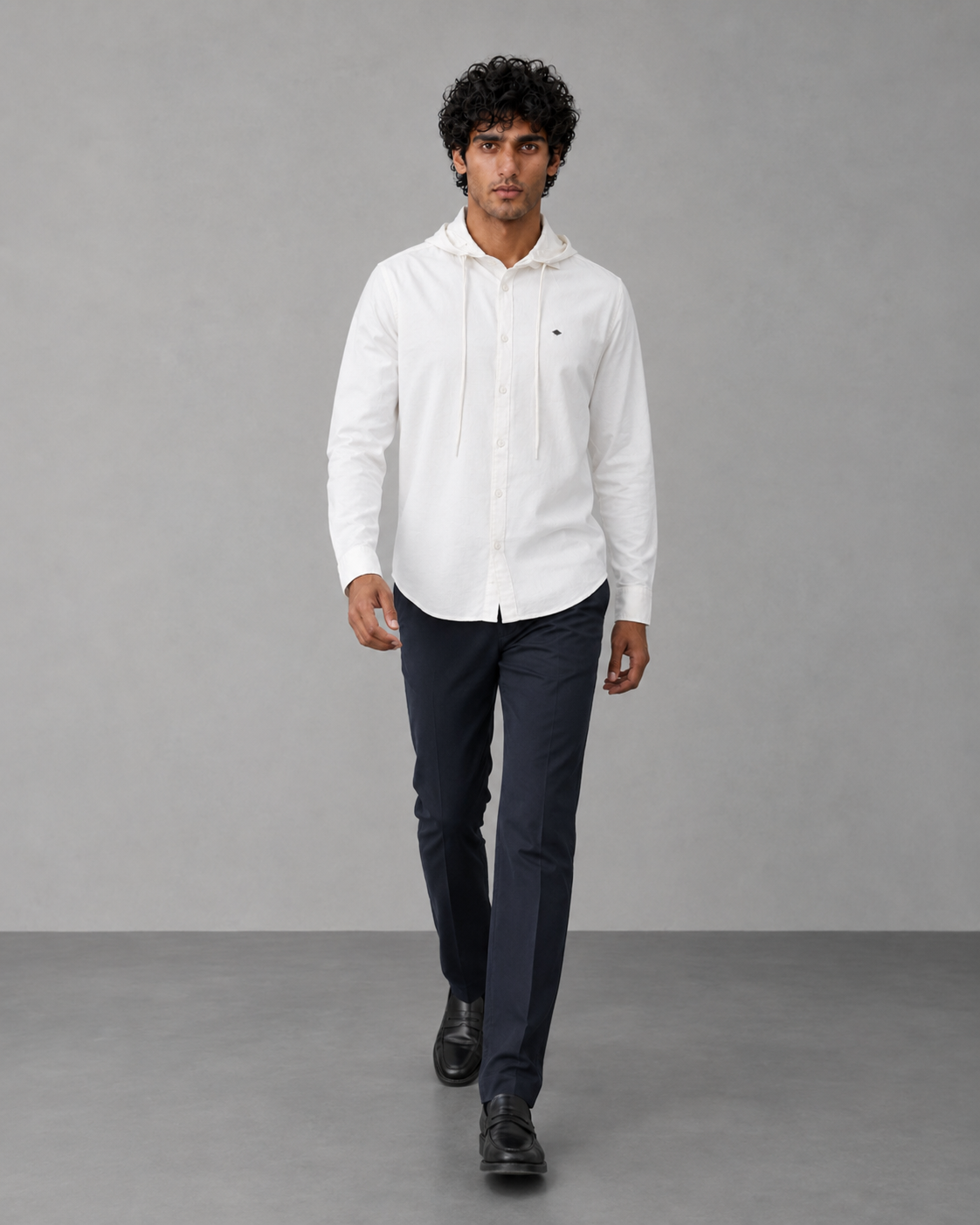 White Cotton Linen Hooded Shirt