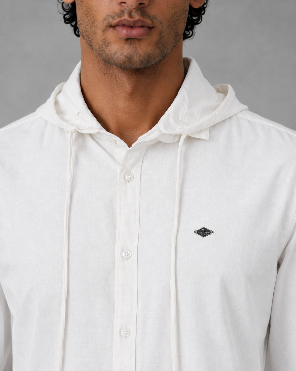 White Cotton Linen Hooded Shirt