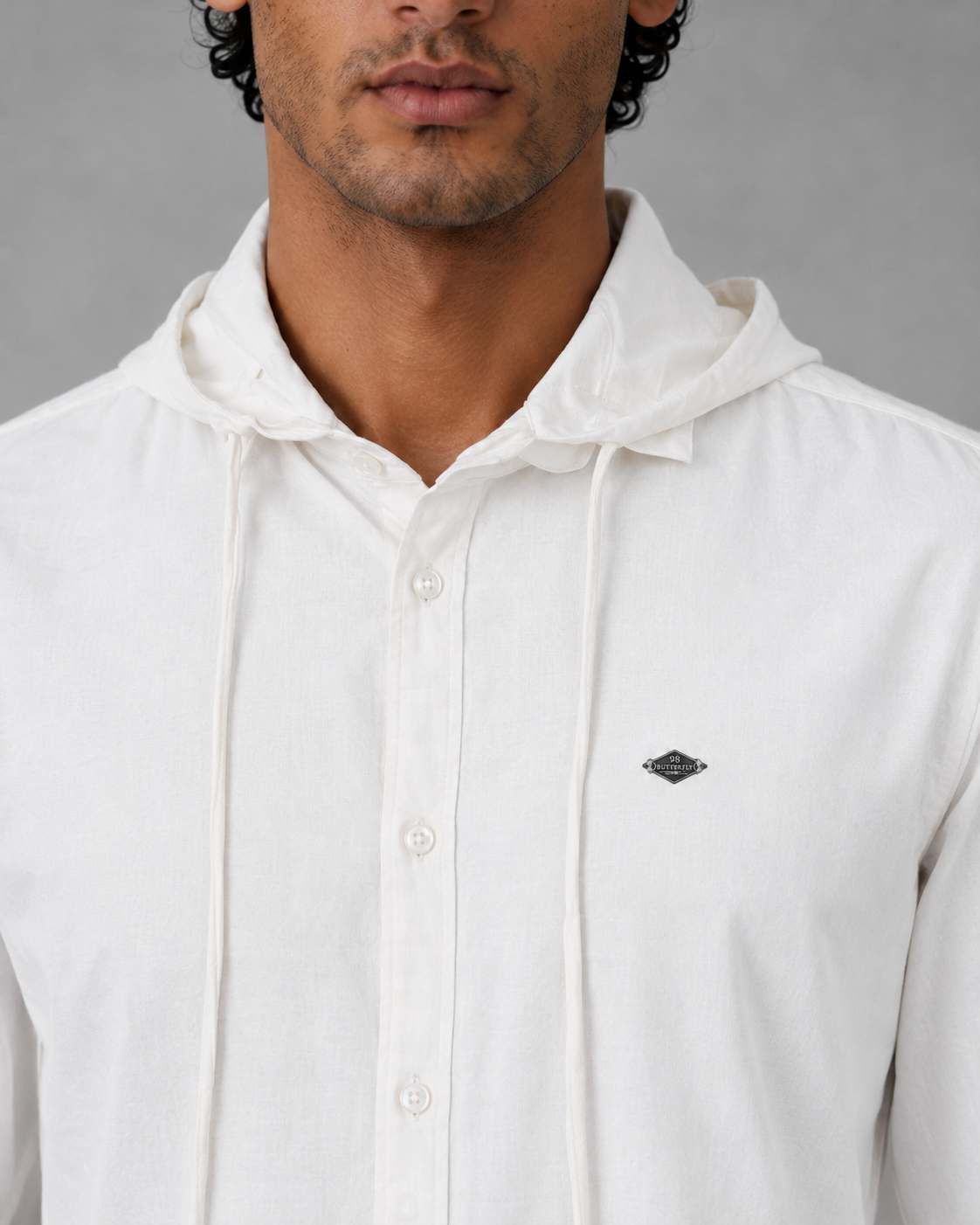 White Cotton Linen Hooded Shirt
