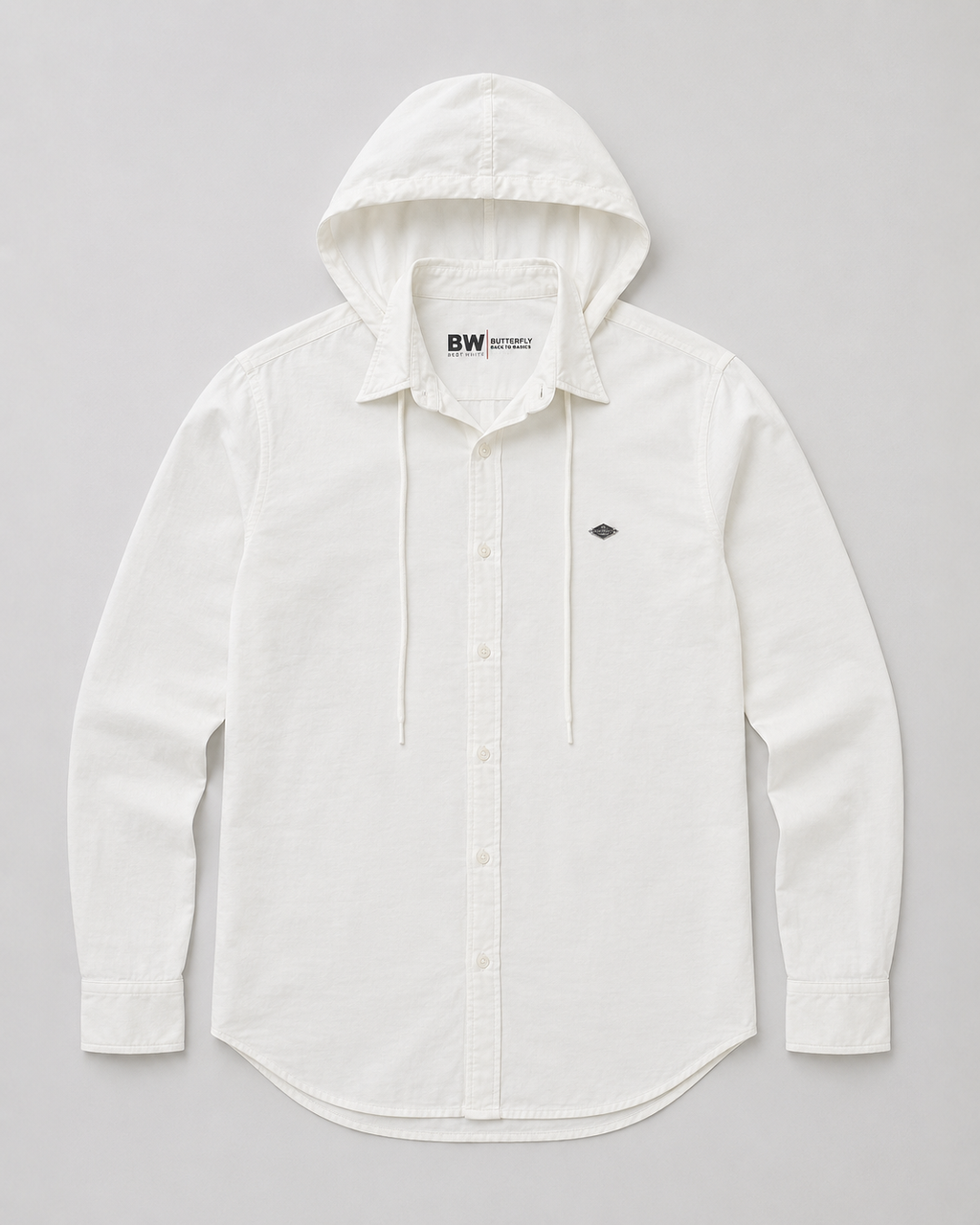 White Cotton Linen Hooded Shirt