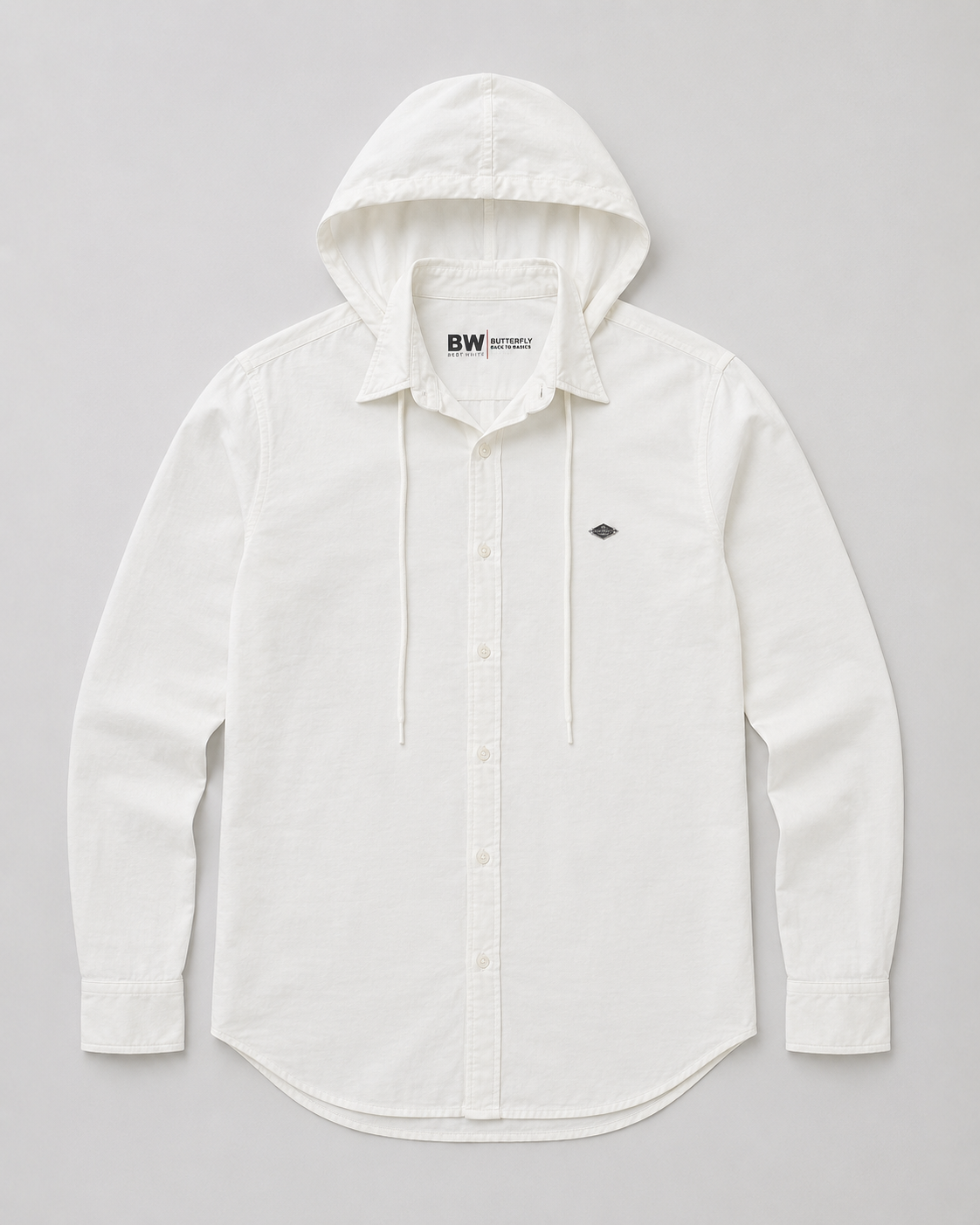 White Cotton Linen Hooded Shirt