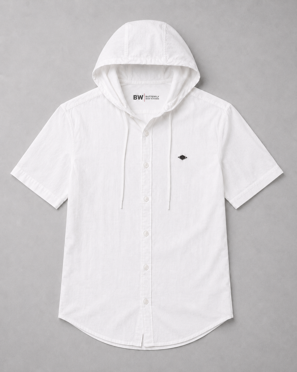 White Cotton Linen Hooded Shirt – Half Sleeve