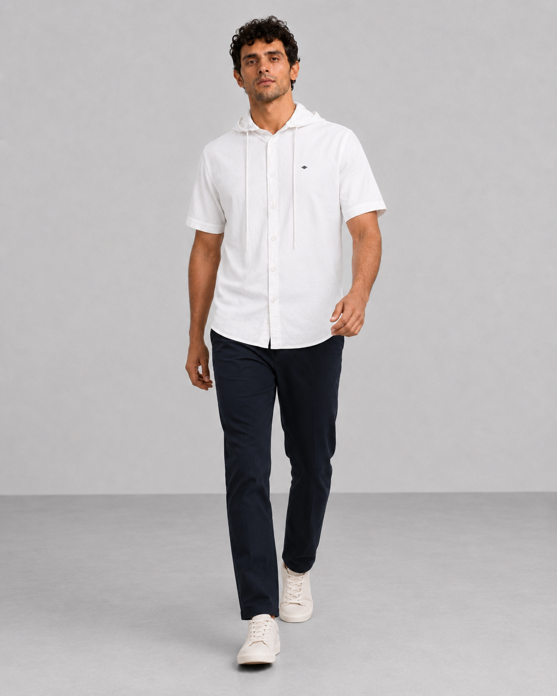 White Cotton Linen Hooded Shirt – Half Sleeve