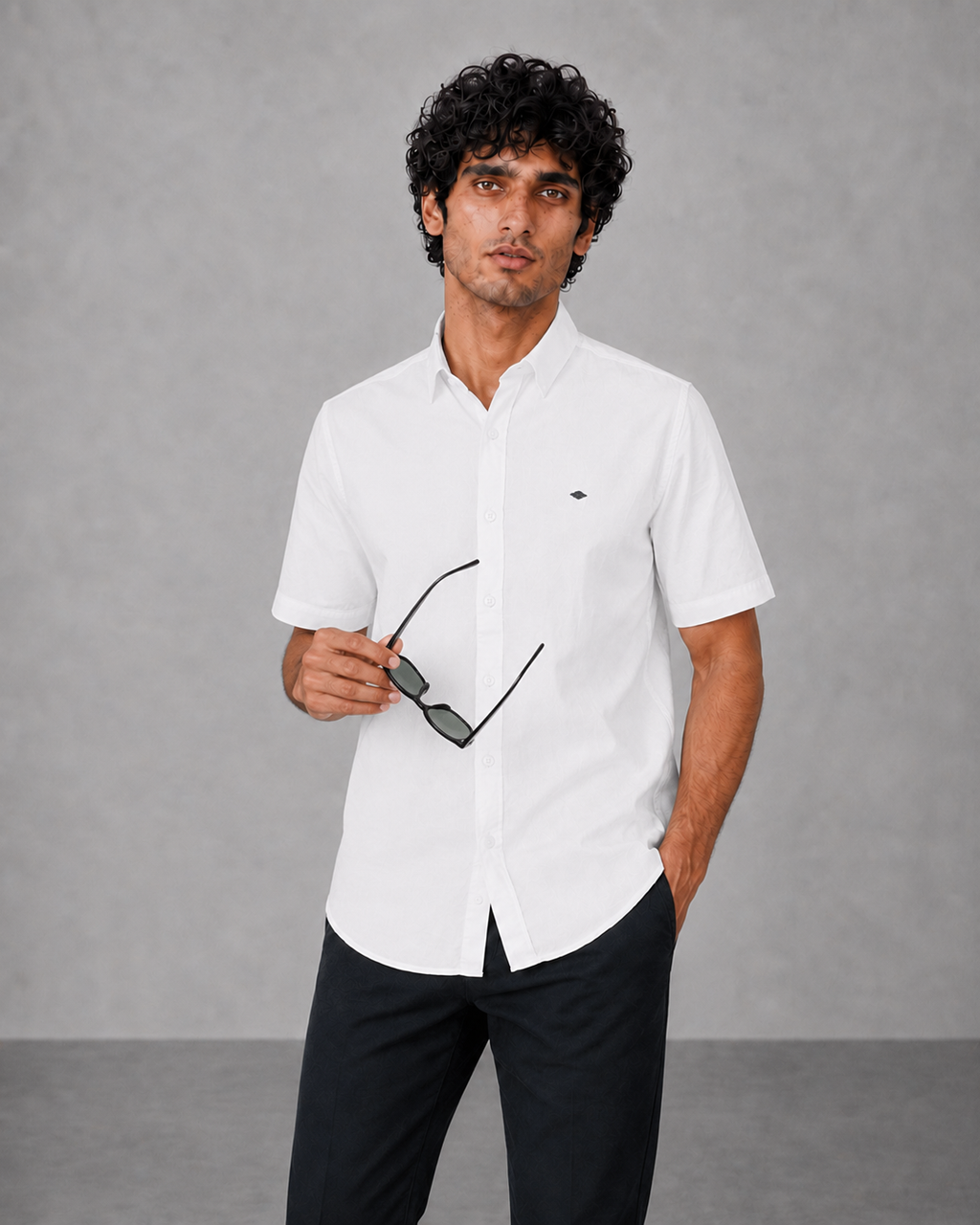 White Cotton Linen Plain Shirt – Half Sleeve